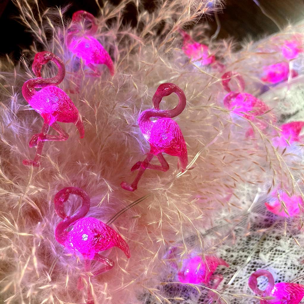 JASHIKA Vintage Pink Flamingo String Lights, 10ft, 30 LEDs, USB Powered, Multi-Function Remote Control, Decorative for Weddings & Events