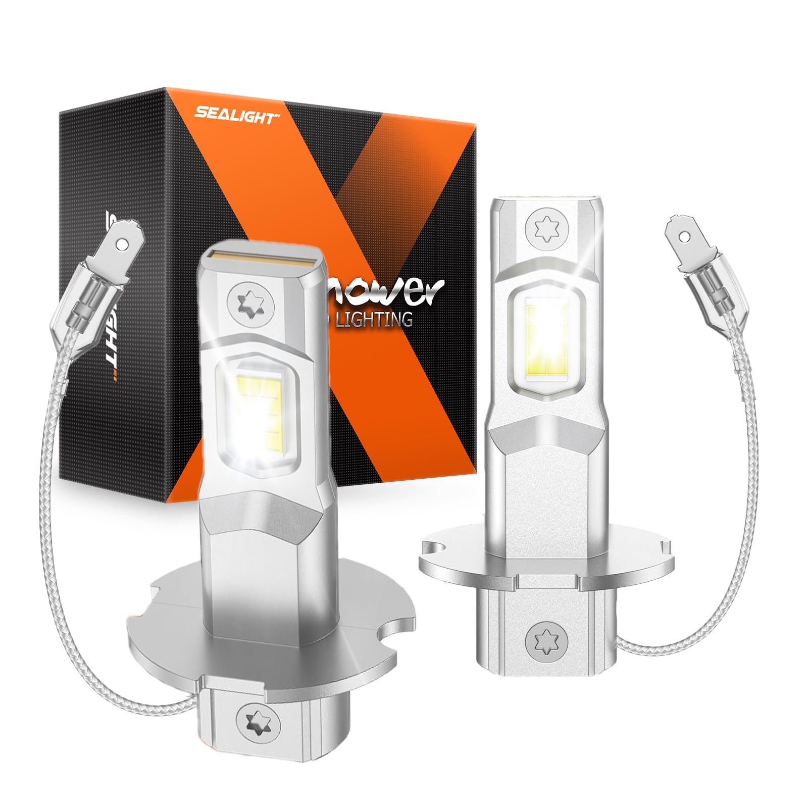 SEALIGHT H3 LED Fog Light Bulbs, 12,000LM Brightness, Mini Size, Plug-n-Play, H3/H3ll, Pack of 2