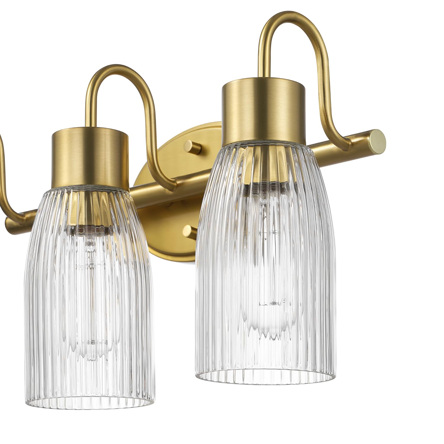 Globe Electric 63000208 5-Piece All-In-One Bathroom Accessory Set With 19'' 3-Light Vanity Light, Matte Brass, Ribbed Glass Shad