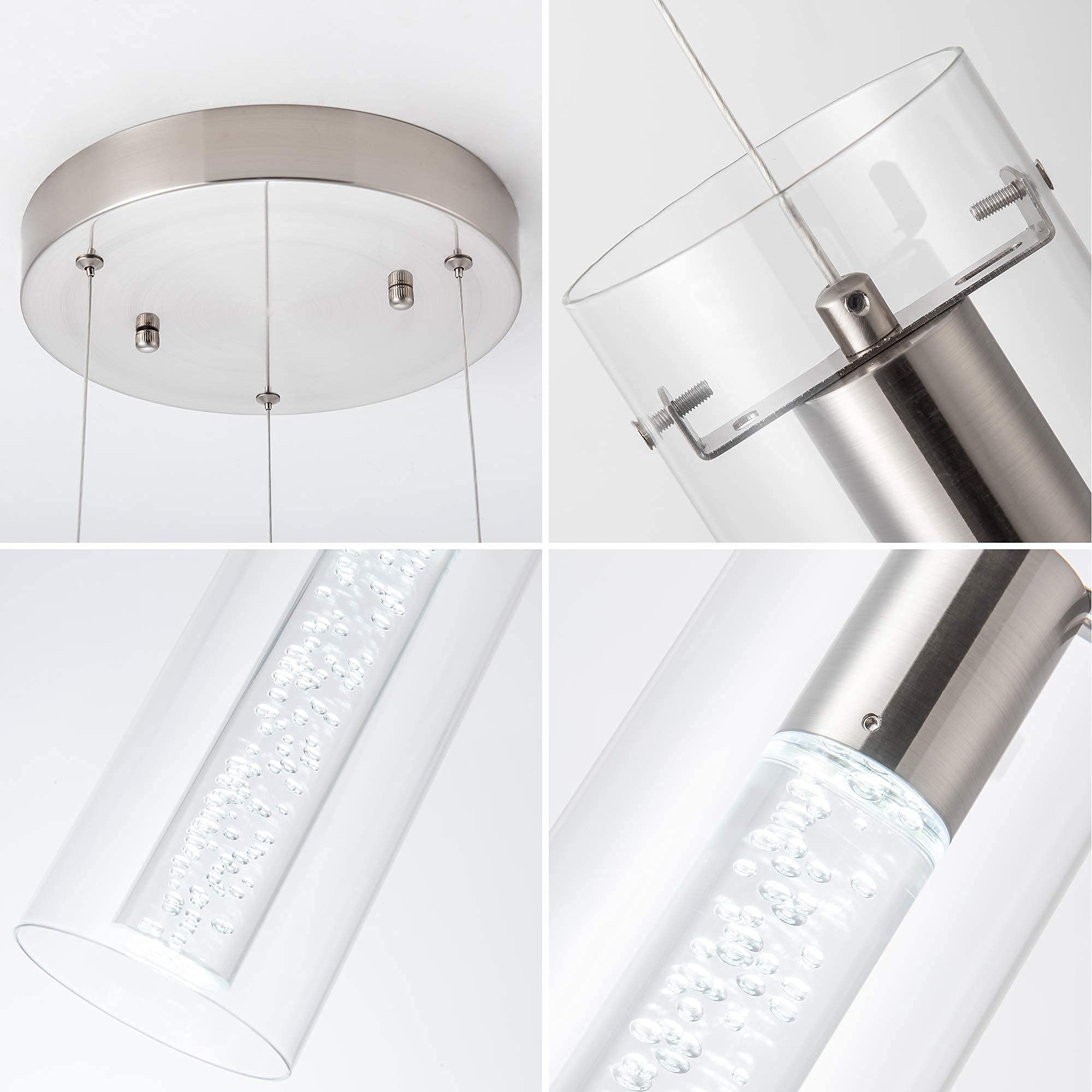 votag 3-Light LED Pendant Ceiling Fixture, Brushed Nickel, Adjustable Length, Model PI-0172, for Kitchen Island & Dining Room