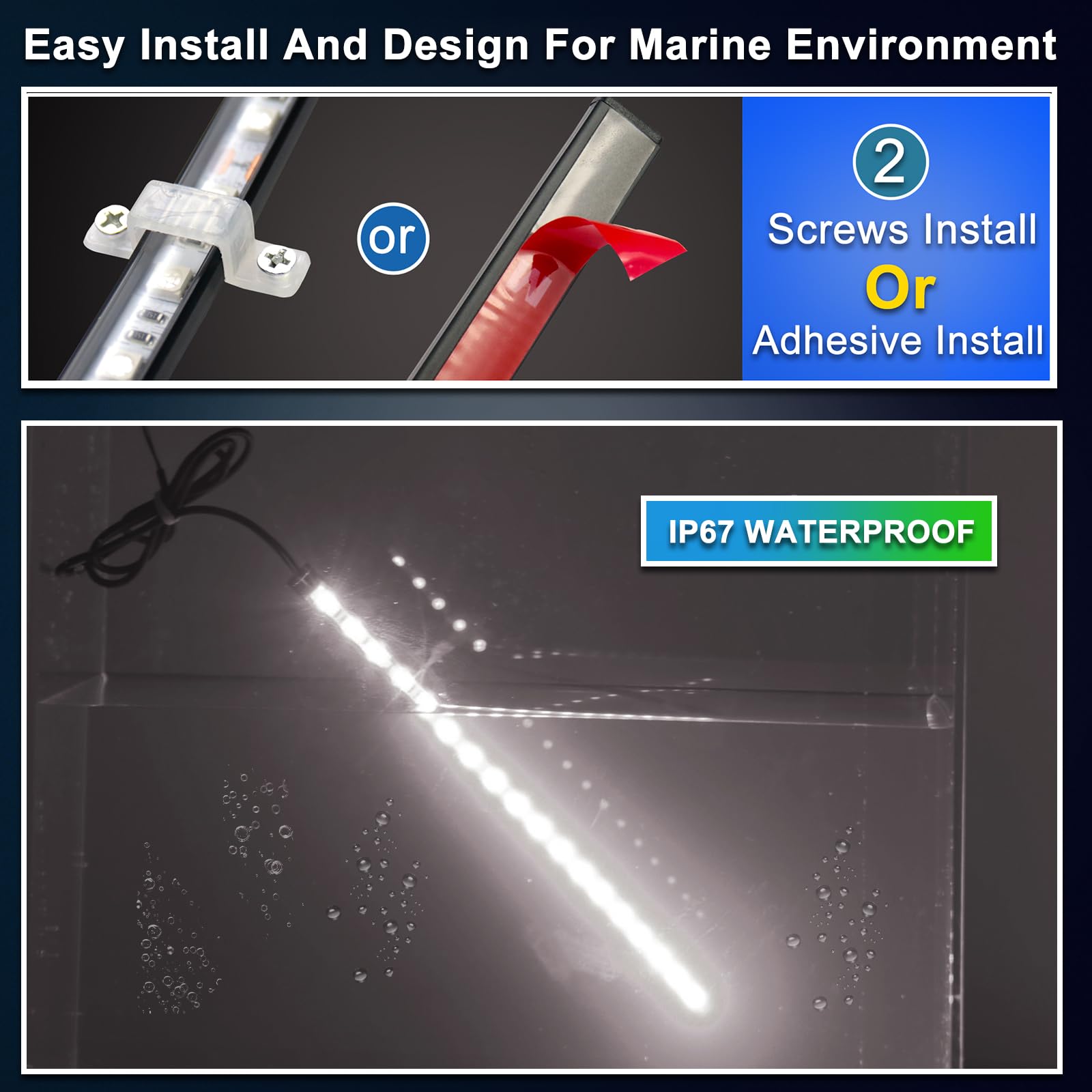 Seaperk Boat LED Navigation Light, IP67 Waterproof, Adhesive/Screws Install, 2Pcs White, Model Sea-Deck-W-2