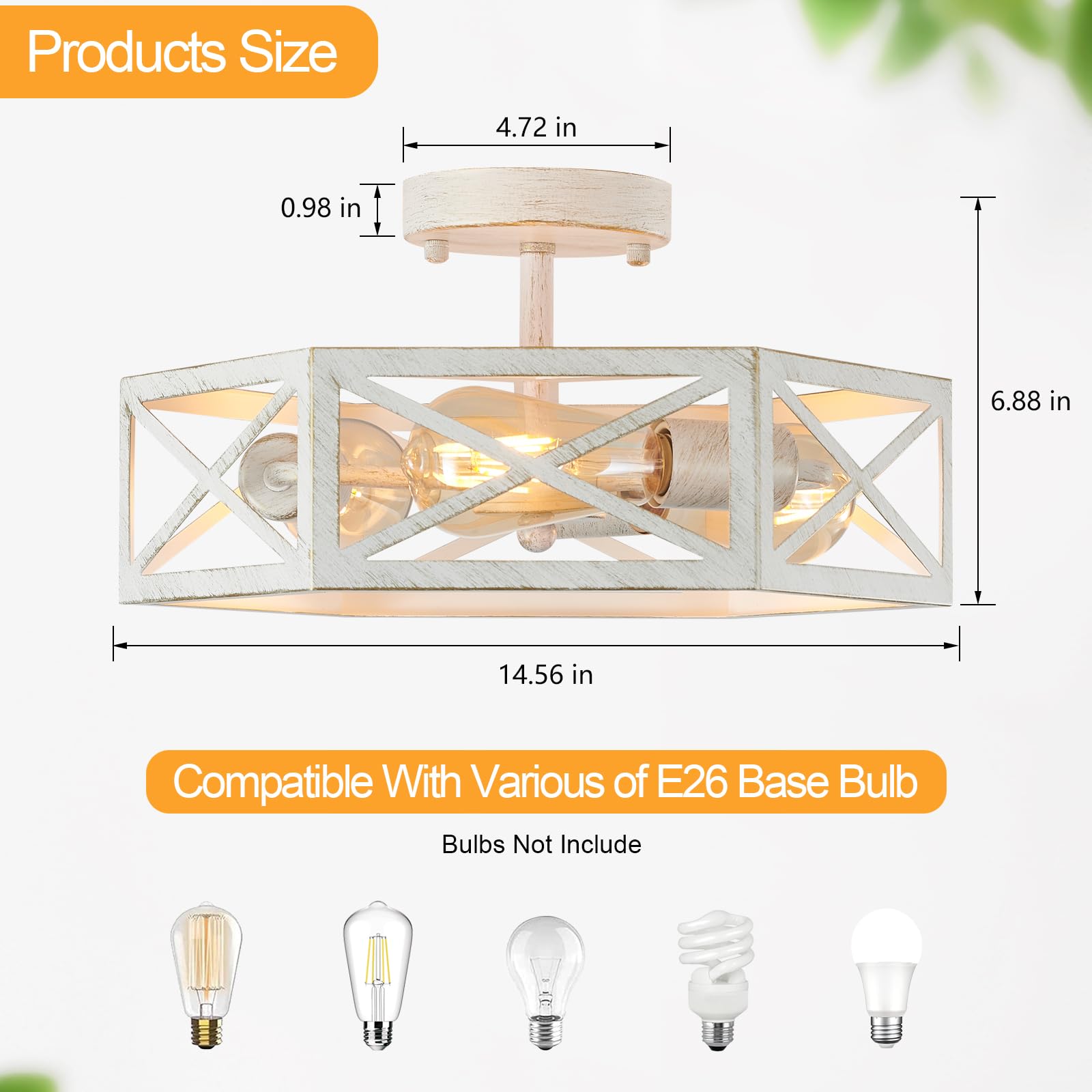 XSDeTu 3-Light Flush Mount Ceiling Light, White Metal Hexagon Cage, Modern Design for Bedroom, Hallway, Kitchen
