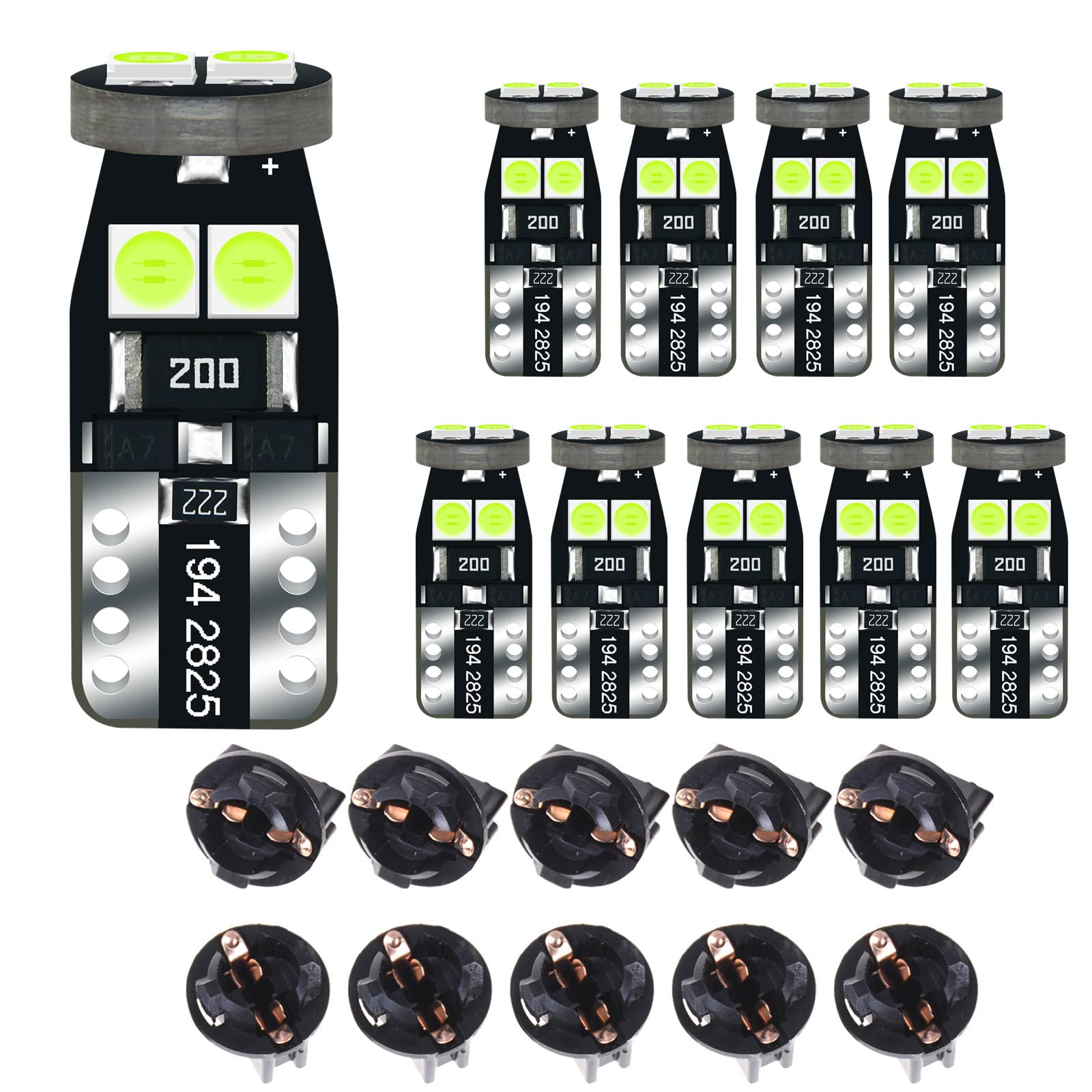 Dodofun 12V Ice Blue T10 W5W 158 168 194 2825 Instrument Cluster Light Led Bulb Replacement For Dashboard Dash Panel Gauge Indicator Lamp With Socket Cross Pc168 Pc175 Pc194 Pc195 Pc160 Pc161 Pc195Na