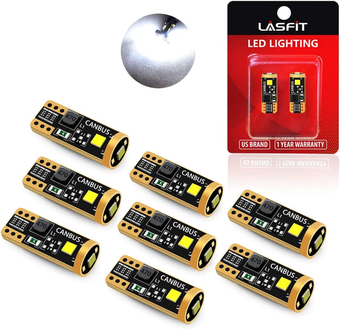 LASFIT 194 LED Bulb T10 168 2825 W5W 6000K White Super Bright Pack of 8