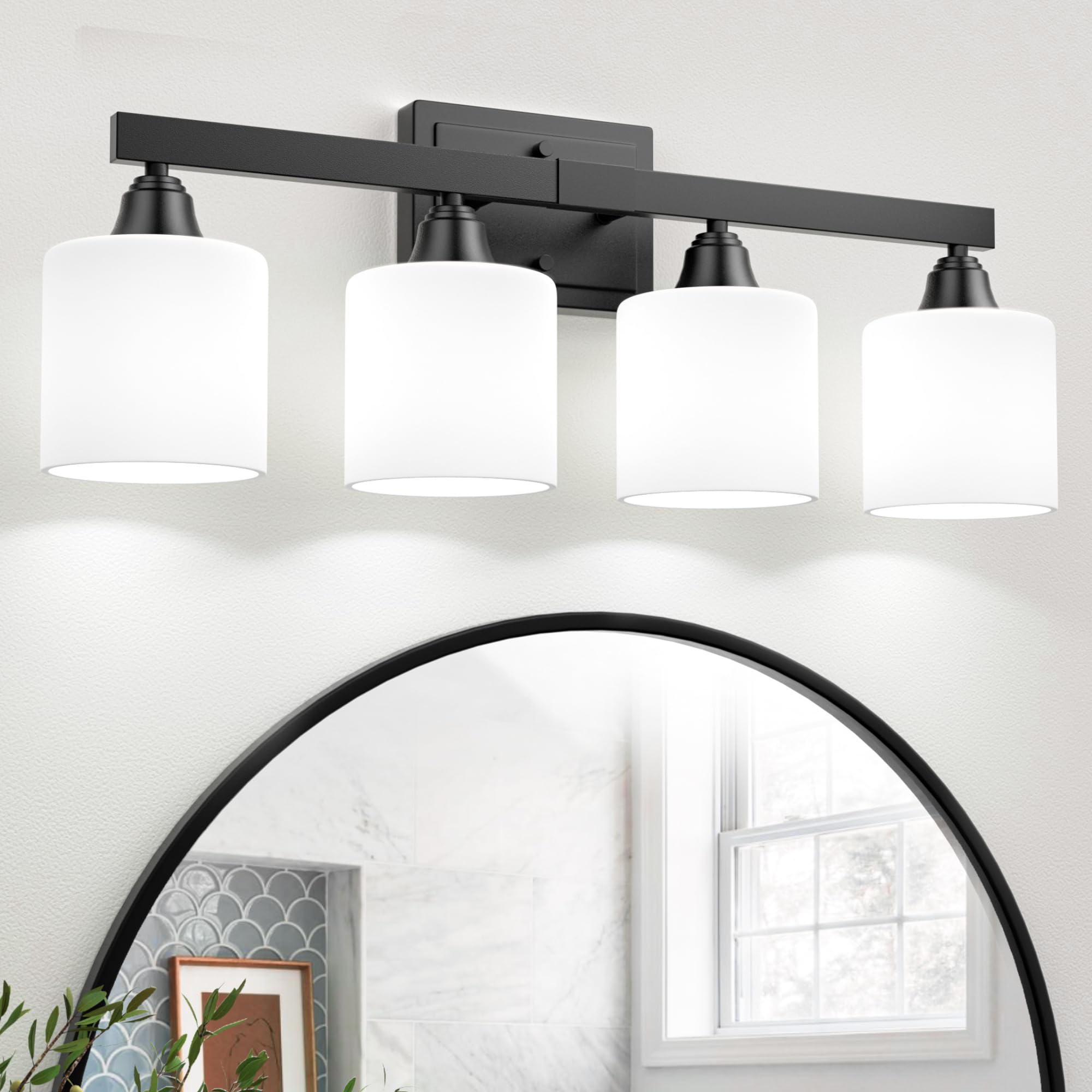 VOLISUN Matte Black Bathroom Light Fixtures, 4-Light Bathroom Vanity Lights Over Mirror, Modern Vanity Light for Bathrooms, Bath