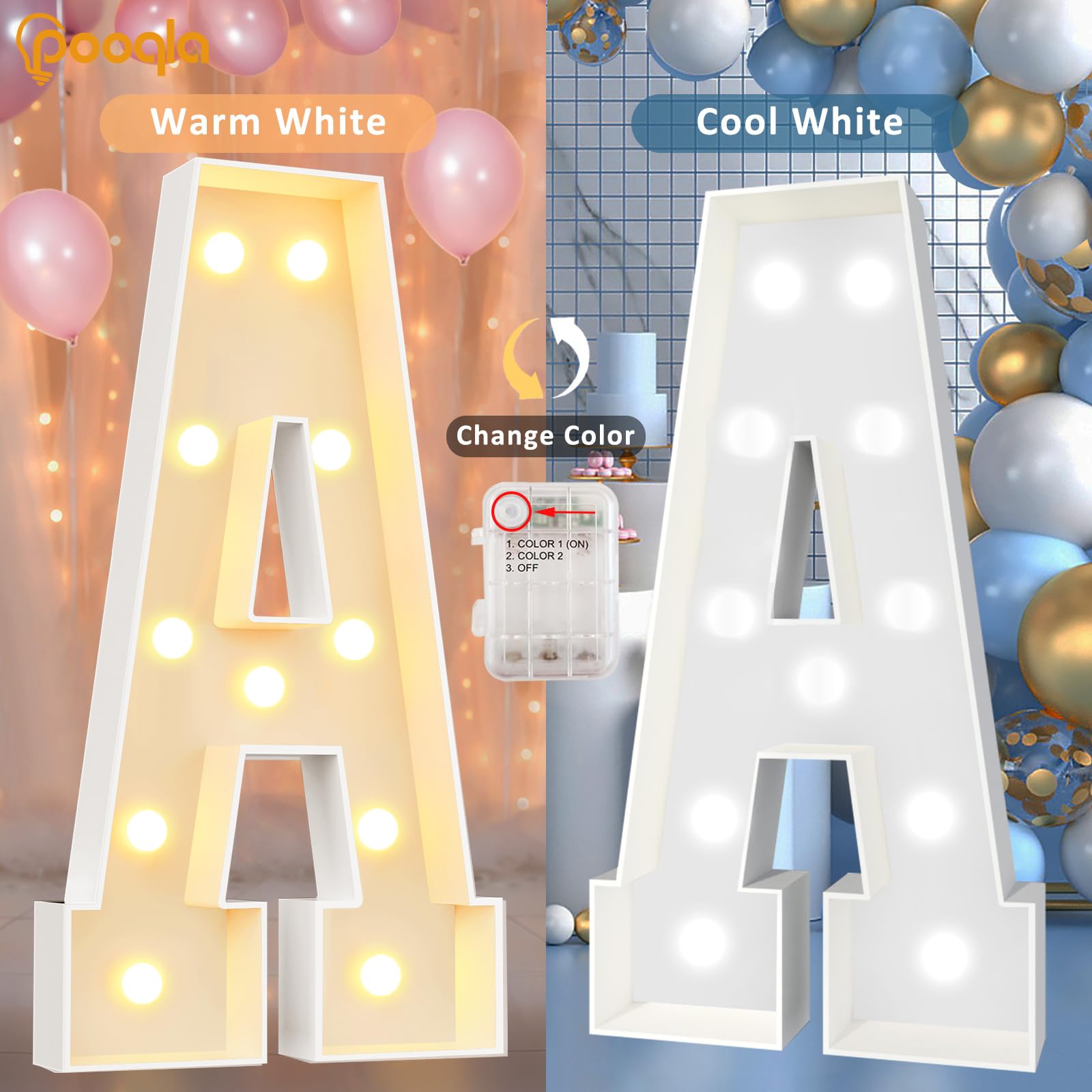 Pooqla 4FT Marquee Light Up Letter L, Cool & Warm White LED Sign, Plastic, Model 4FT-FXDJ for Birthday, Wedding Decorations