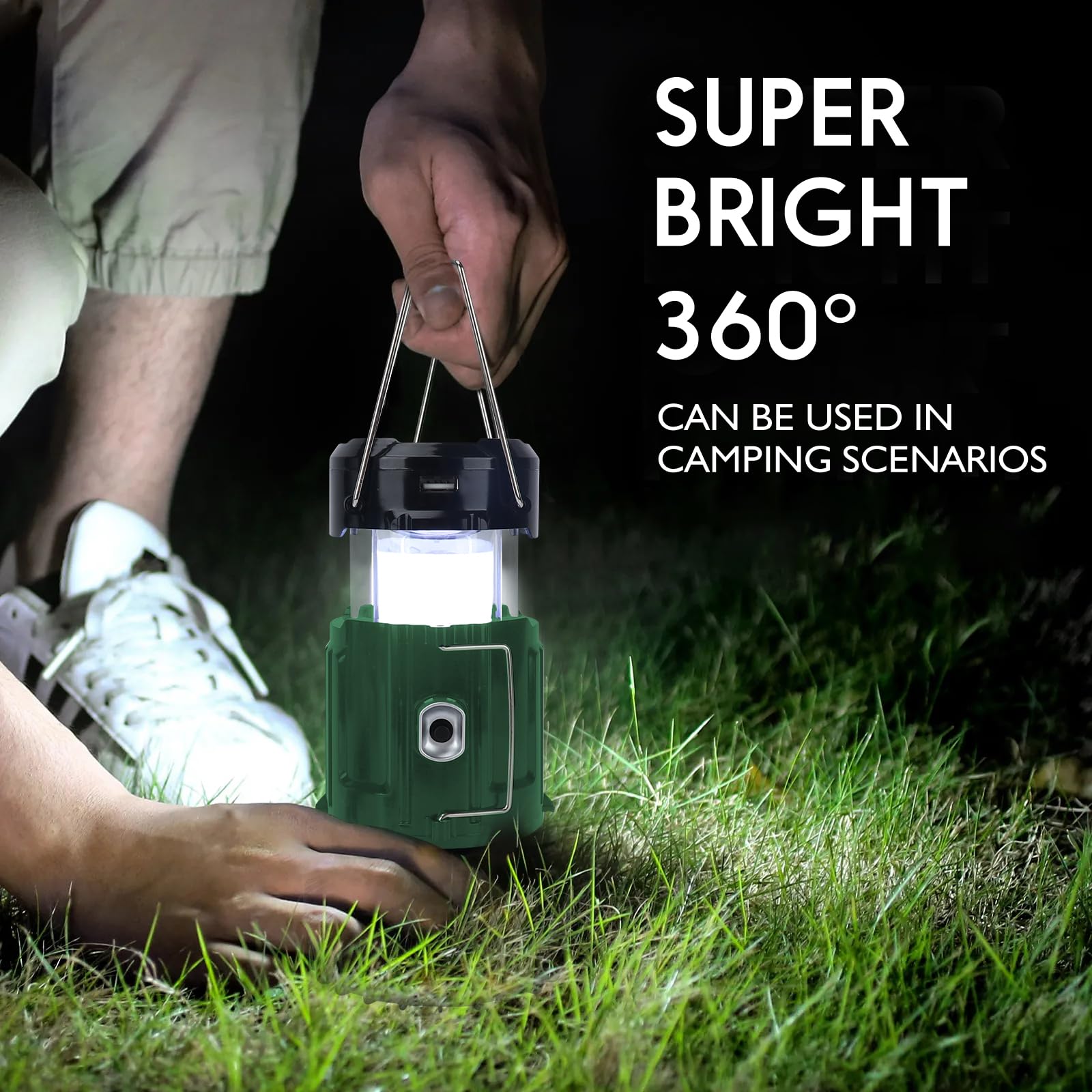 BUGPASS Solar Camping Lantern with Fan, Rechargeable, Battery Operated, Green, Model: Lanterns for Power Outages