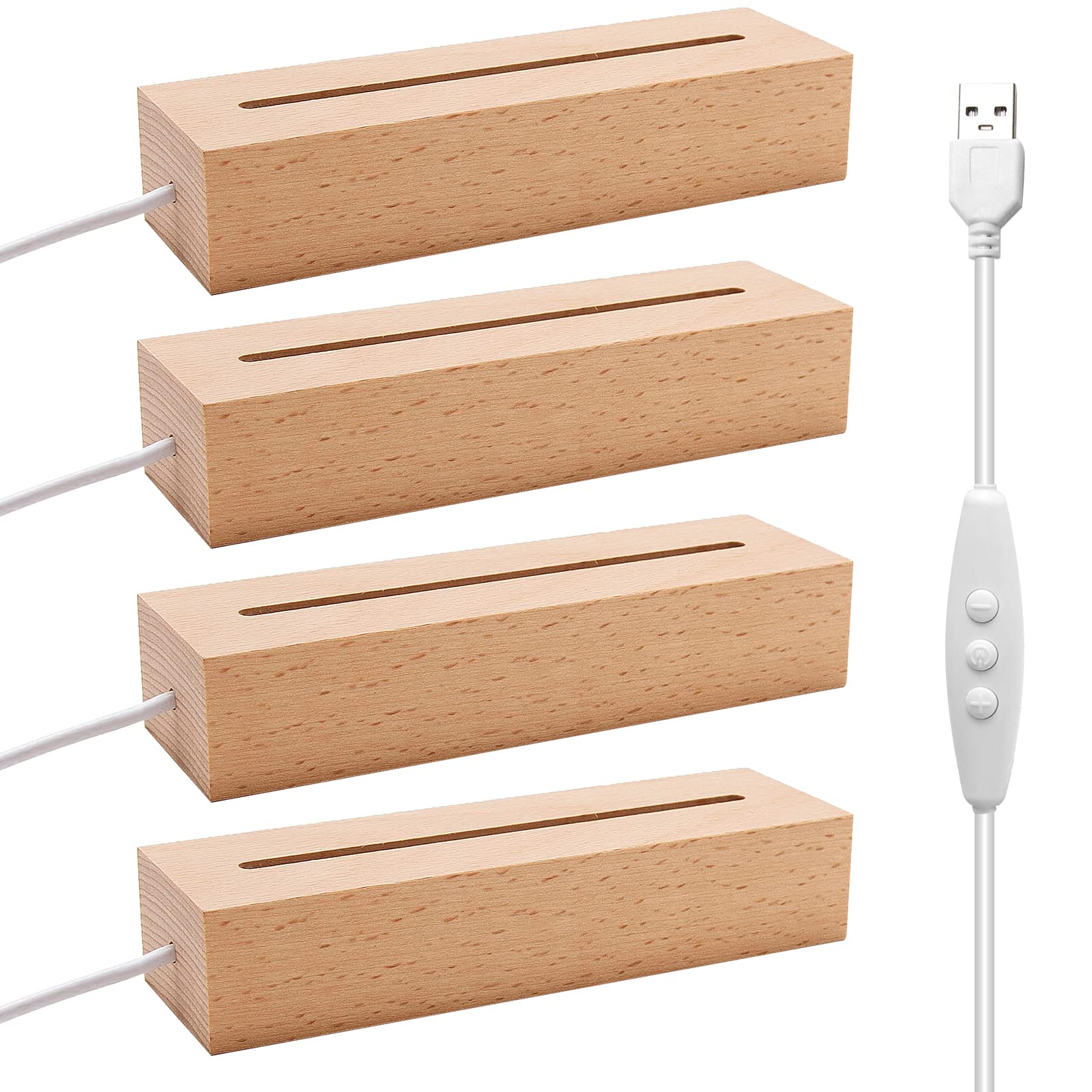 EATAKWARD 4 Pcs 5.9 Wood Rectangle Light Display Pedestal  Wooden LED Display Base Dimmable Colorful Lights Lamp Stand with USB Cable for Acrylic  Crystal  Night Light (Inner Slot  Square Base)