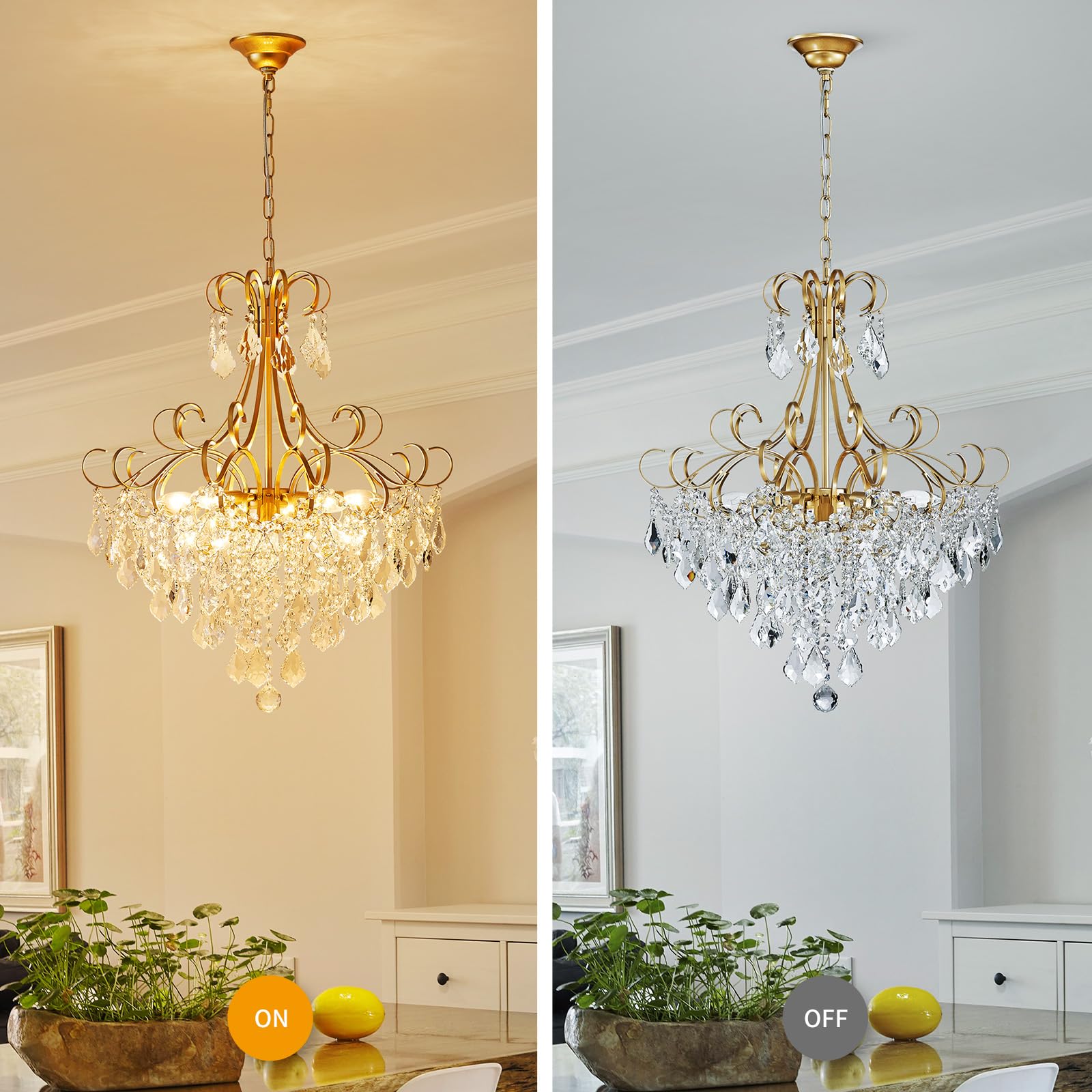 WUZUPS 10-Light Crystal Chandelier Pendant Light, 27.6" High, Gold, E12 Base, Modern Fixture for Dining Room, Kitchen, Hallway