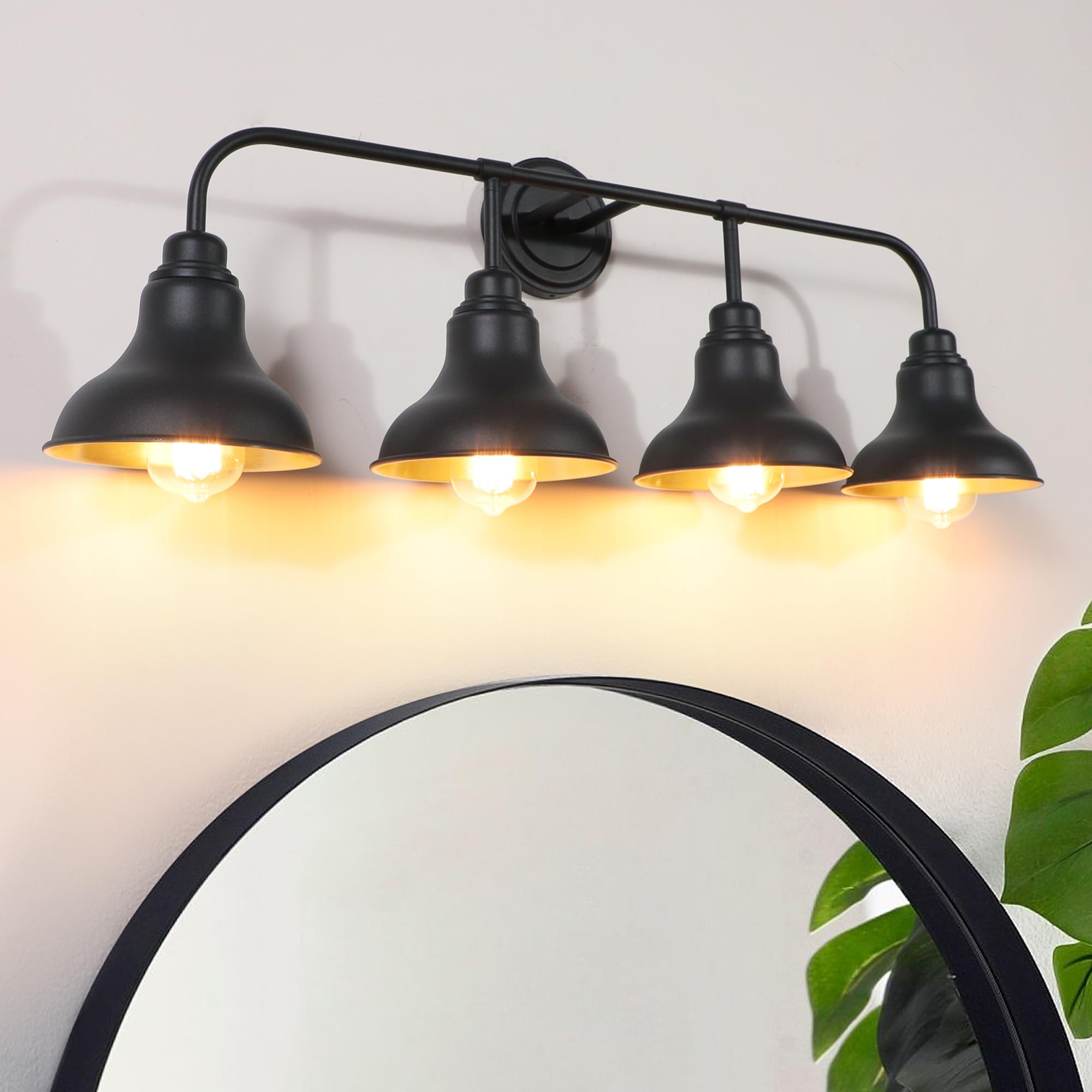 pasentel 4-Light Bathroom Vanity Light, Black Iron Rustic Wall Sconce, Model BD017-4-BK