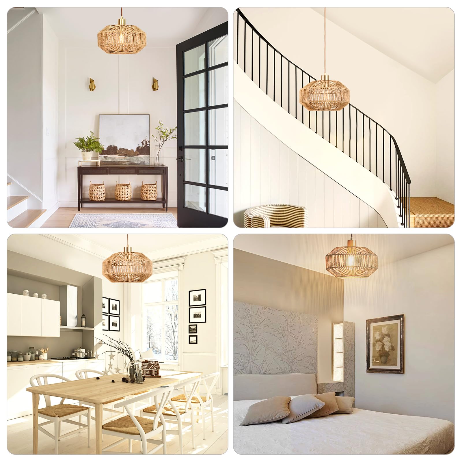 Qingmiao Woven Rattan Pendant Light - Boho Hanging Lamp, Dimmable For Kitchen & Dining Room