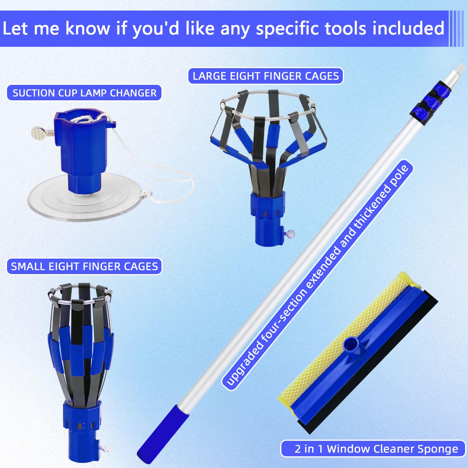 13Ft Extension Pole Light Bulb Changer With Baskets And Suction Cup - Ideal For High Ceilings And Recessed Lights - Household An