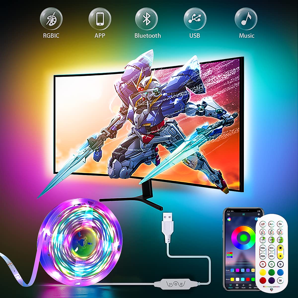 Daymeet Tv Led Backlight, 16.4Ft Rgb Led Lights For Tv Smart Tv Led Lights For 65-85Inch Tv/Monitor, Usb Led Lights Behind Tv, T