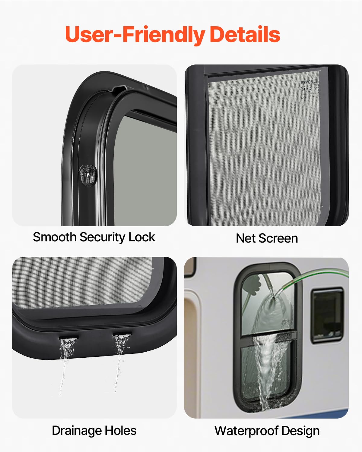 VEVOR Vertical RV Window, 12 W x 24 H Tinted Sliding RV Window with Net Screen & Trim Ring, Fit 15/16 - 1 3/4 Thickness Wall, RV