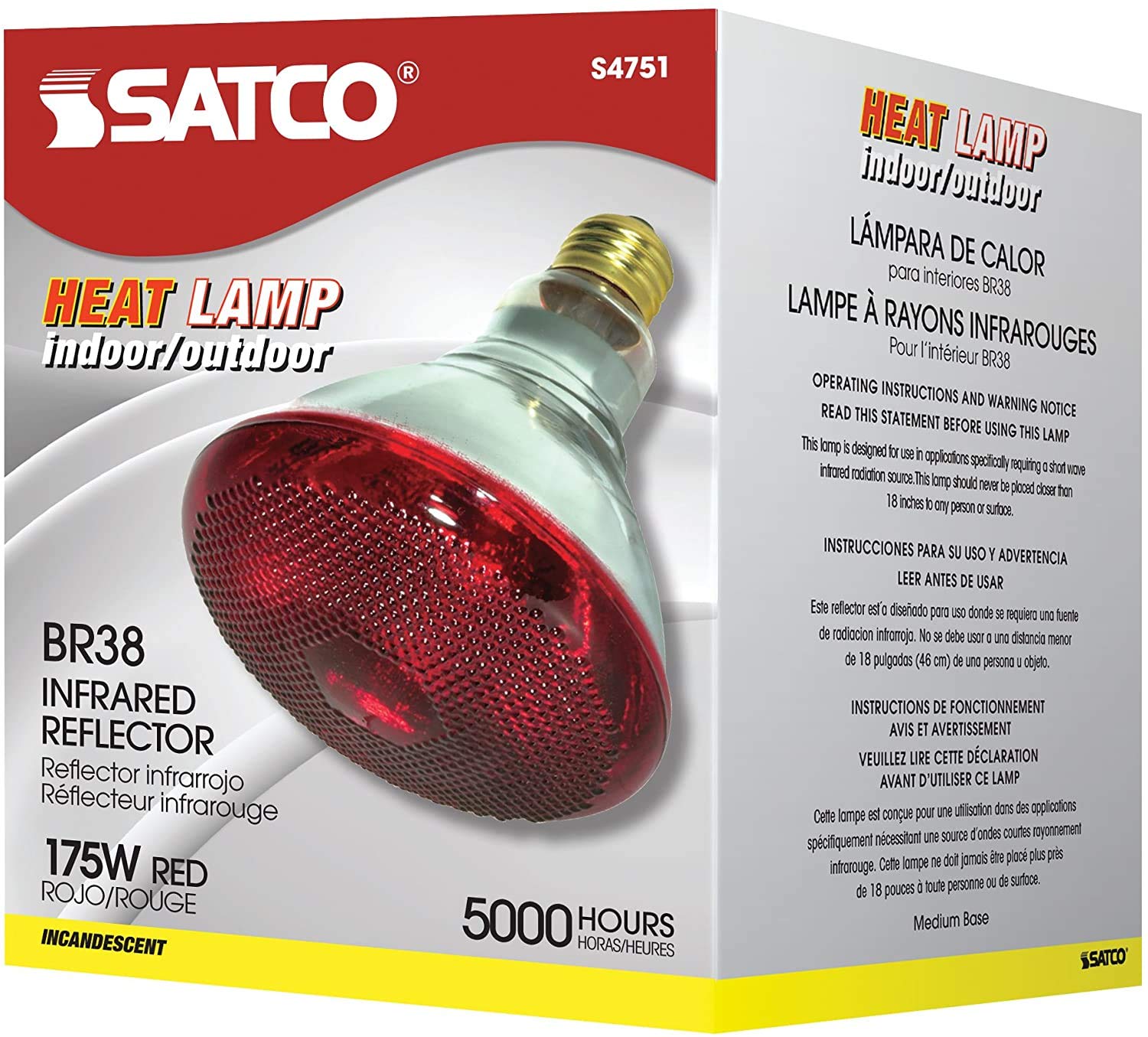 Satco S4751 Medium Light Bulb, 5.31 inches, Glass, Red Heat, 1 Count (Pack of 1)