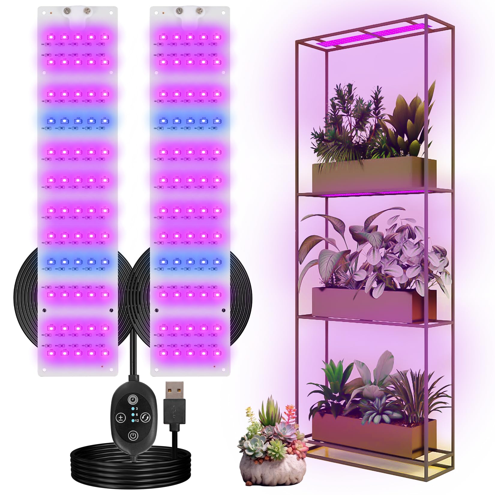 Grow Lights For Indoor Plants, Usb Led Grow Lamp, Waterproof Grow Light With 3/6/12H Timer Switch For Indoor Plants Seeding Veg Flower Growing Lamp