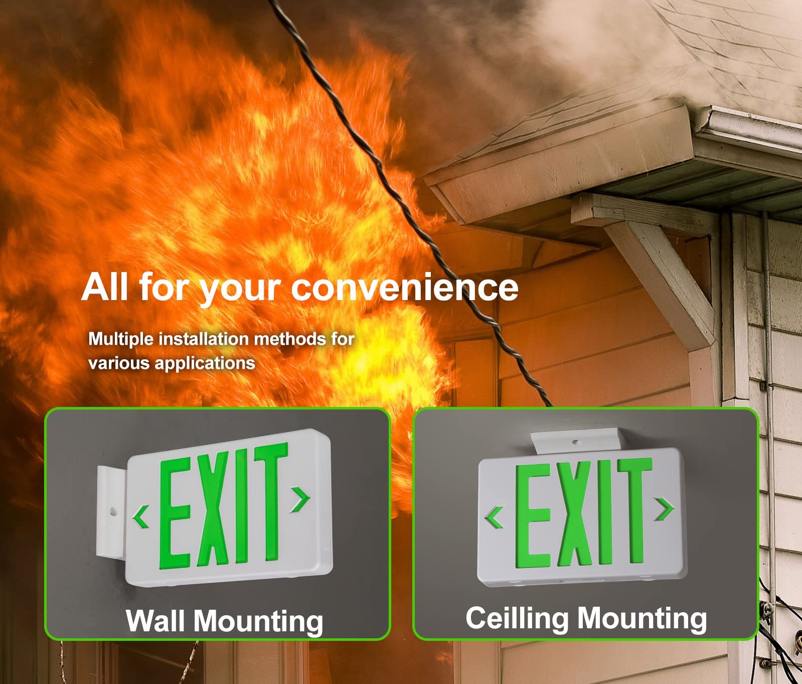 TANLUX LED Emergency Exit Sign with Battery Backup, UL Listed, Hardwired, Green, 1 Pack, Model TL-EX127GE-1
