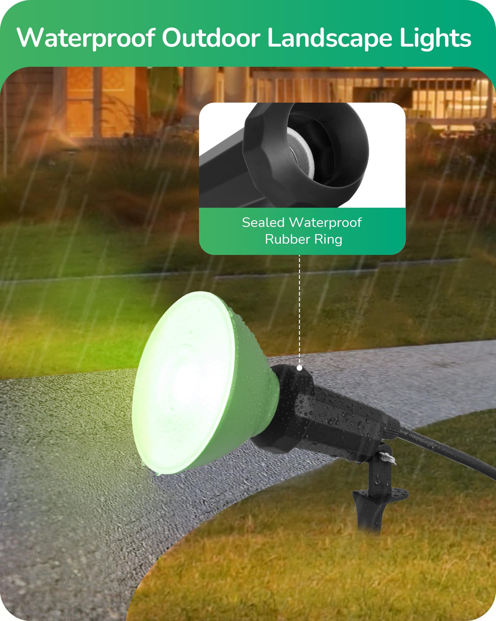 EDISHINE Outdoor Spotlights with 6FT Cord, Weatherproof, E26 Base, Black, Model HGSL11A, 2 Pack