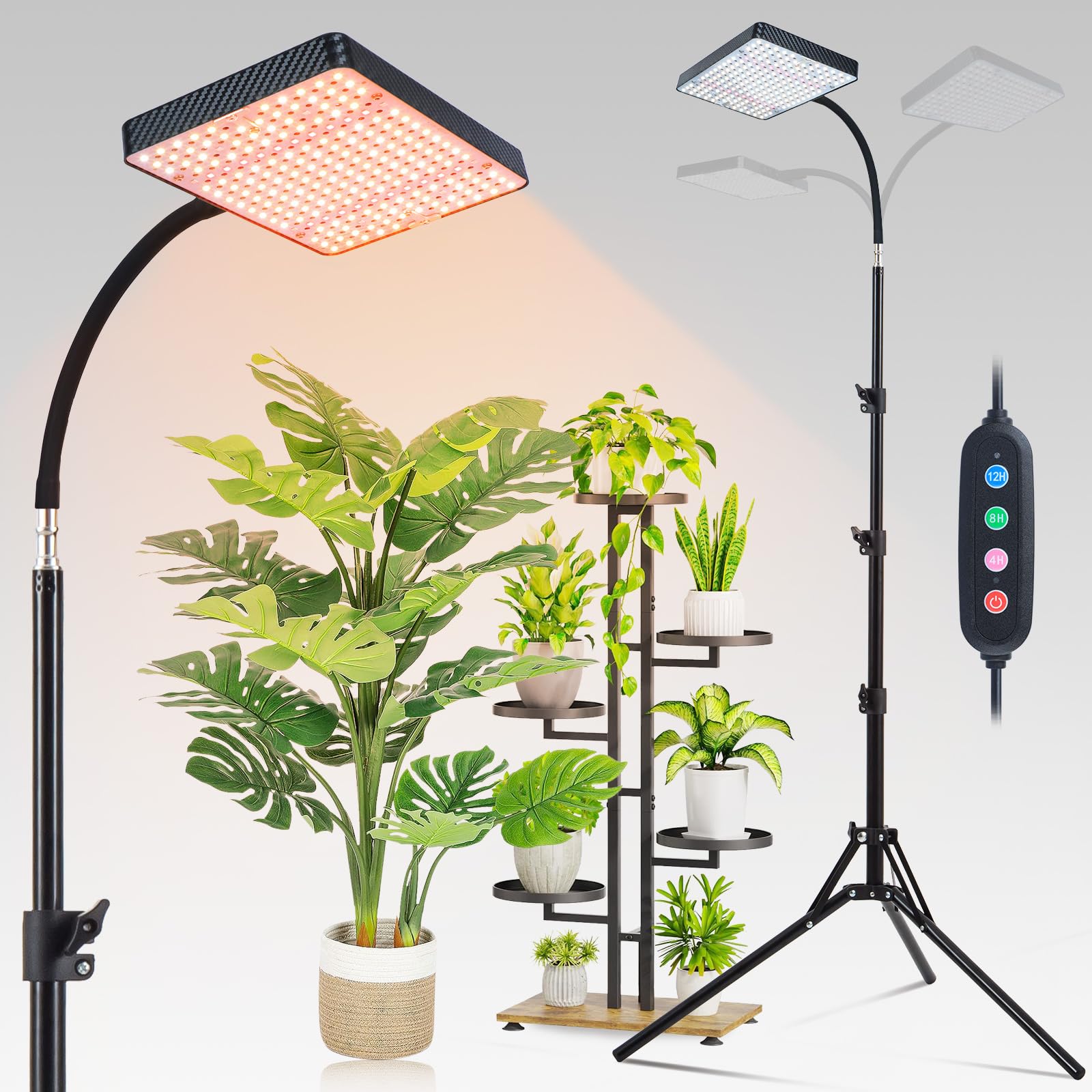 Grow Lights With Stand And Timer, Fecida Tripod Standing Grow Lights For Indoor Plants, 208Pcs Leds Bright Enough Plant Growing Lamps For Bonsai Tree, Seed Starting, 24&quot;-64&quot; Height Adjustable