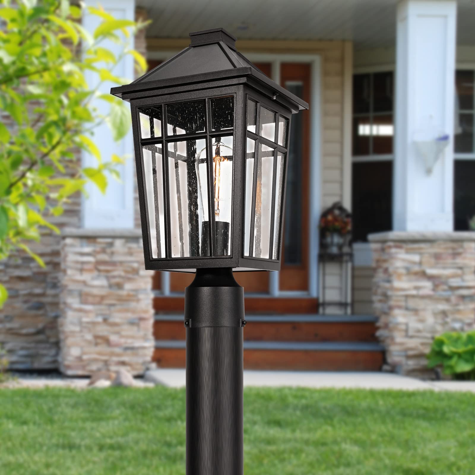 Darkaway Large Outdoor Post Light Fixture, Waterproof Aluminum, Black, Model 6X16P-M BK, Ideal for Garden, Patio, Pathway Lighting