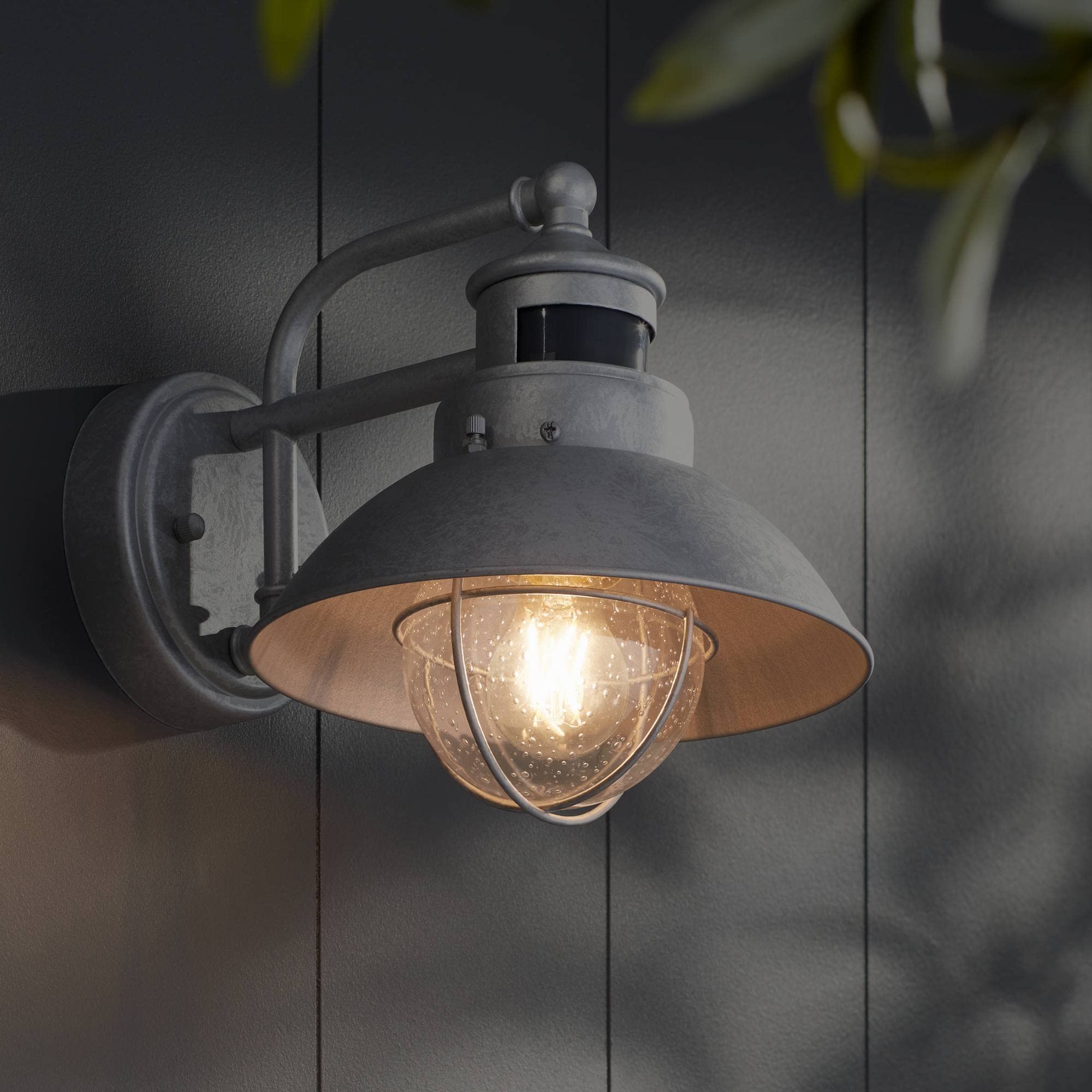 John Timberland Outdoor Barn Light Fixture, Galvanized, 9in Clear Seedy Glass, Motion Sensor, Rustic Industrial Design, Model 1N591