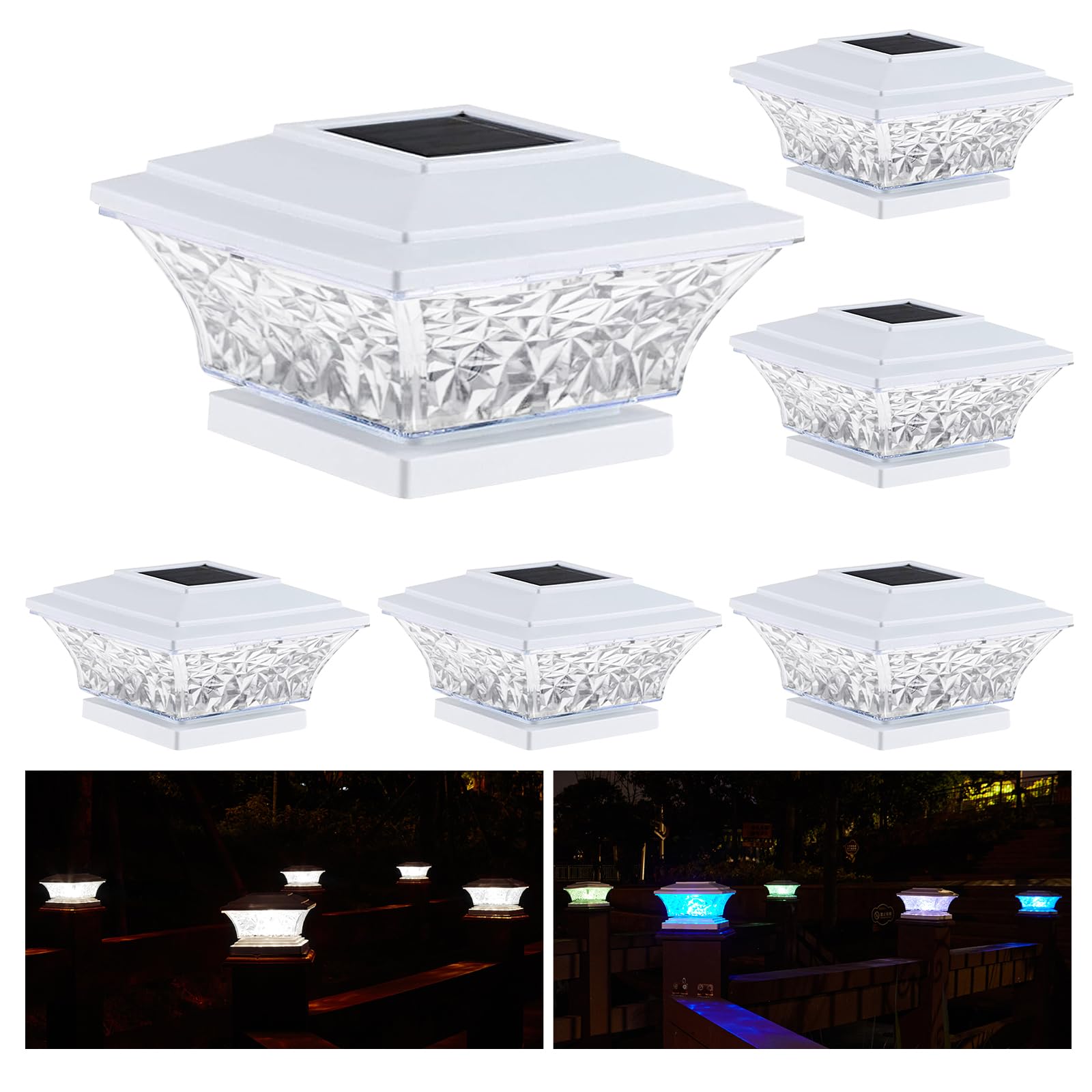 HUYIENO Solar Post Cap Lights Outdoor LED Lighting Deck Fence Cap Light Two Light Modes Bright White/Color Cyclin Suitable for 4