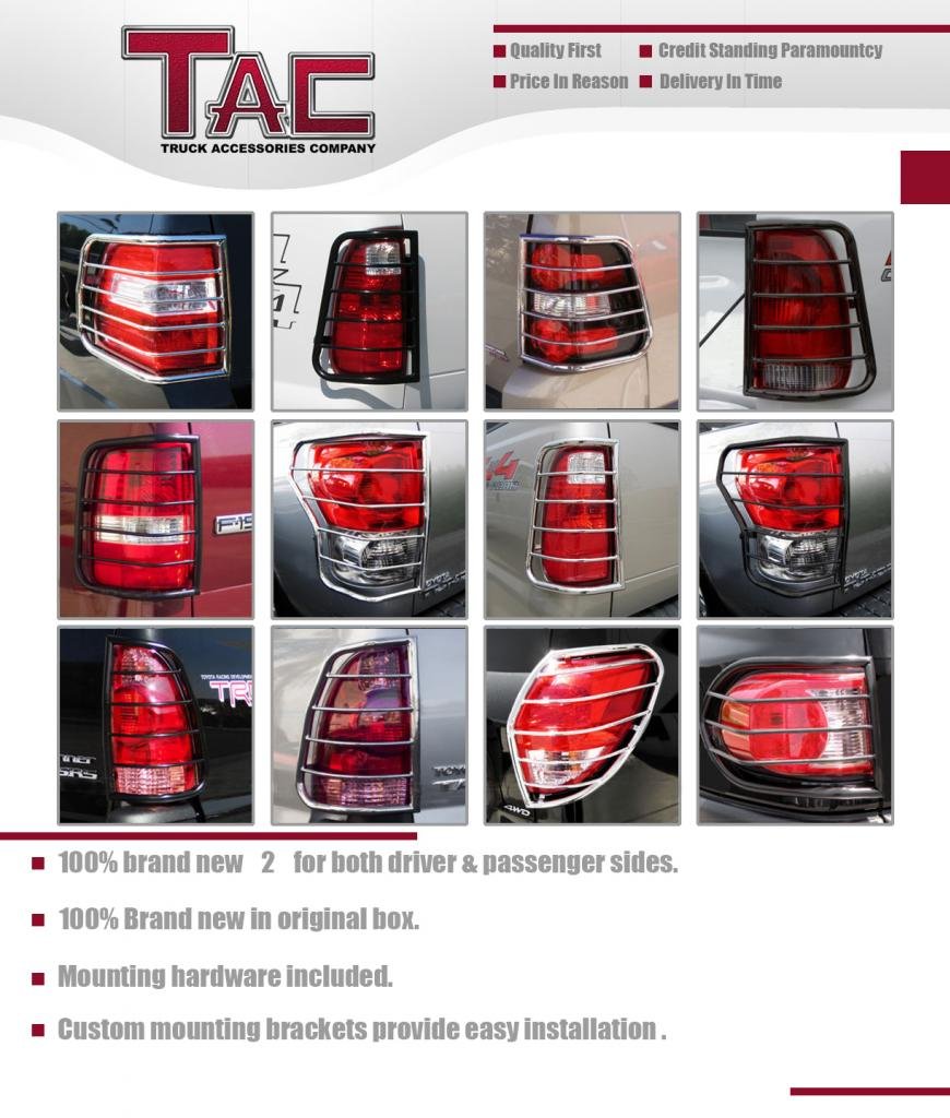 TAC Rear Tail Light Guards Cover Protector for 2007-2013 Silverado 1500, 2007-2014 Silverado 2500HD/3500HD, Black, Alloy Steel,