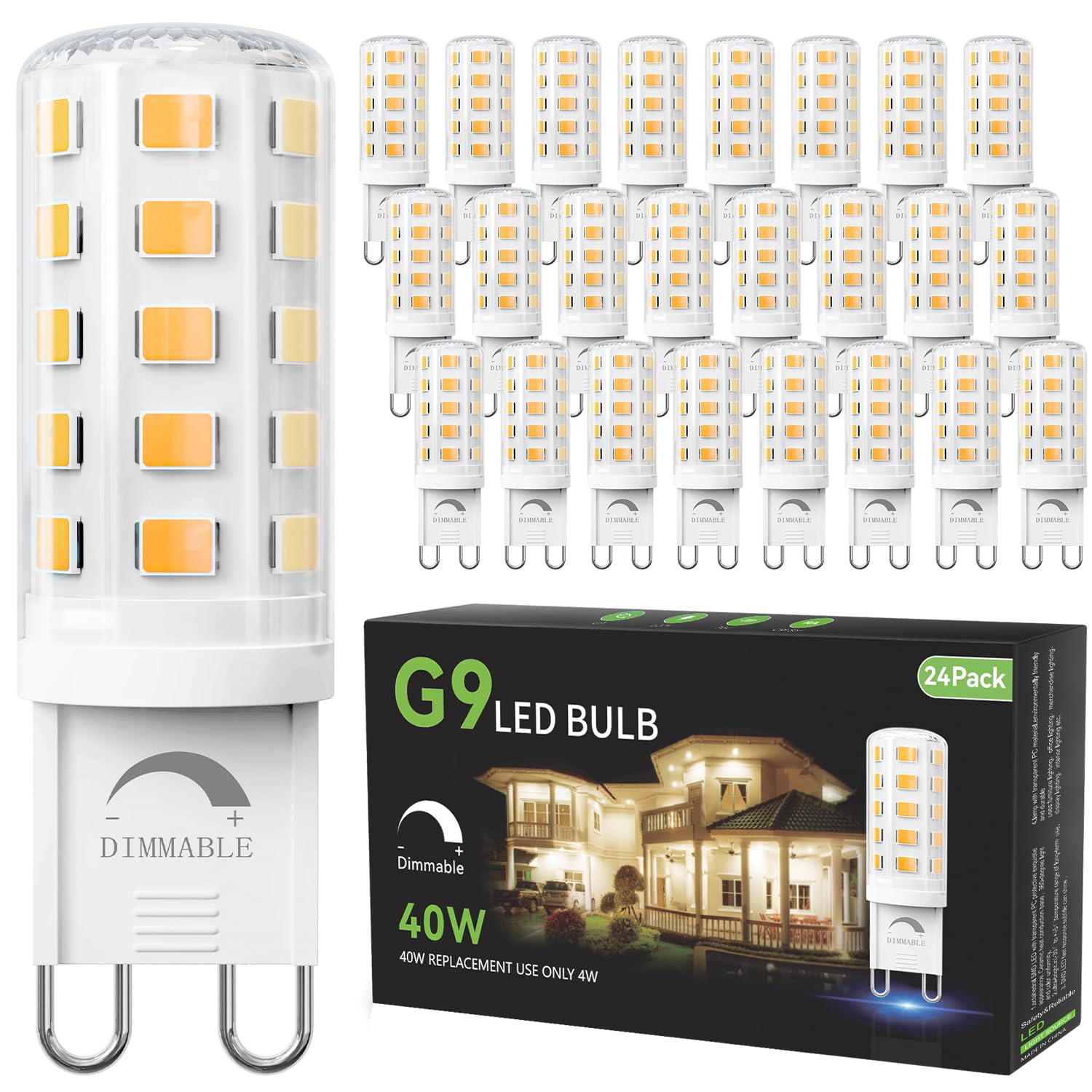 Tjoy 24 Pack Dimmable G9 Led Bulb 4W Equivalent 40 Watt, 3000K Soft Warm White, T4 G9 Bi-Pin Base Halogen Replacement, G 9 Socke