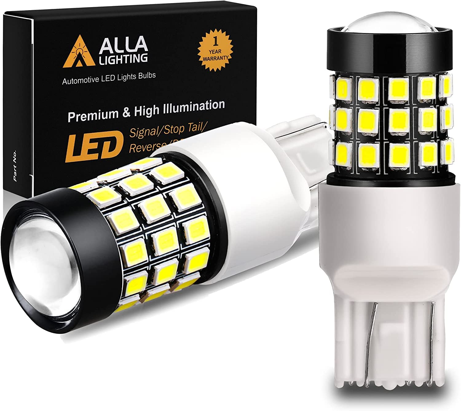 Alla Lighting T20 7440 7443 LED Bulbs, 6000K White, Super Bright 2835-SMD, Daytime Running Light