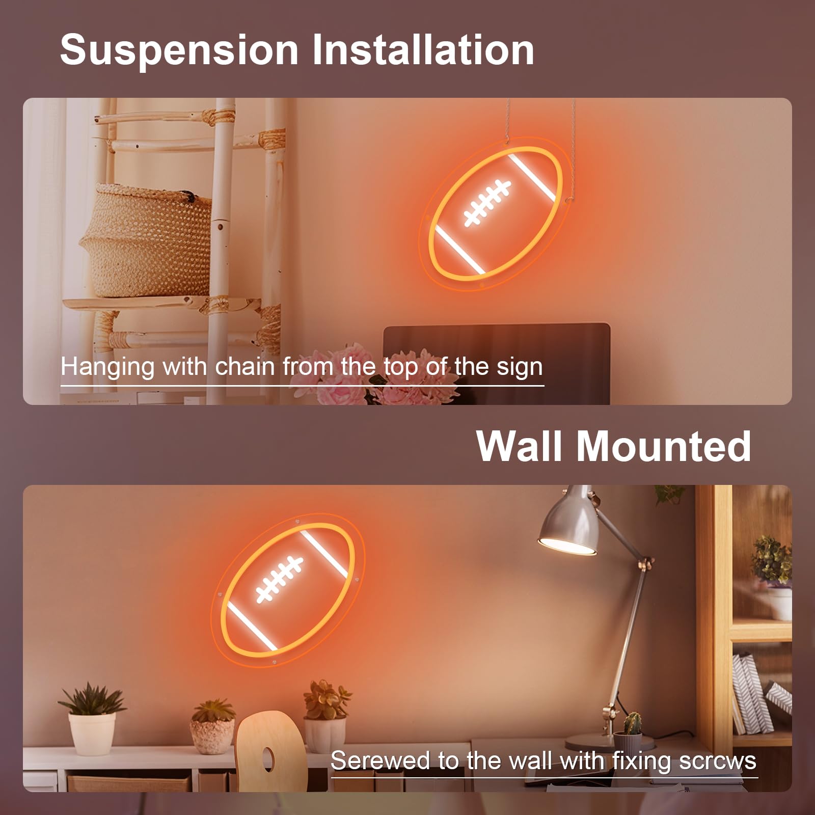 Mupanvid Football Neon Sign  9.84?9.84 Inch Football Led Neon Light  Powered By Usb With Dimmable Switch  Sport Led Sign For Wall Decor  Bedroom Birthday Signs Kids Gift