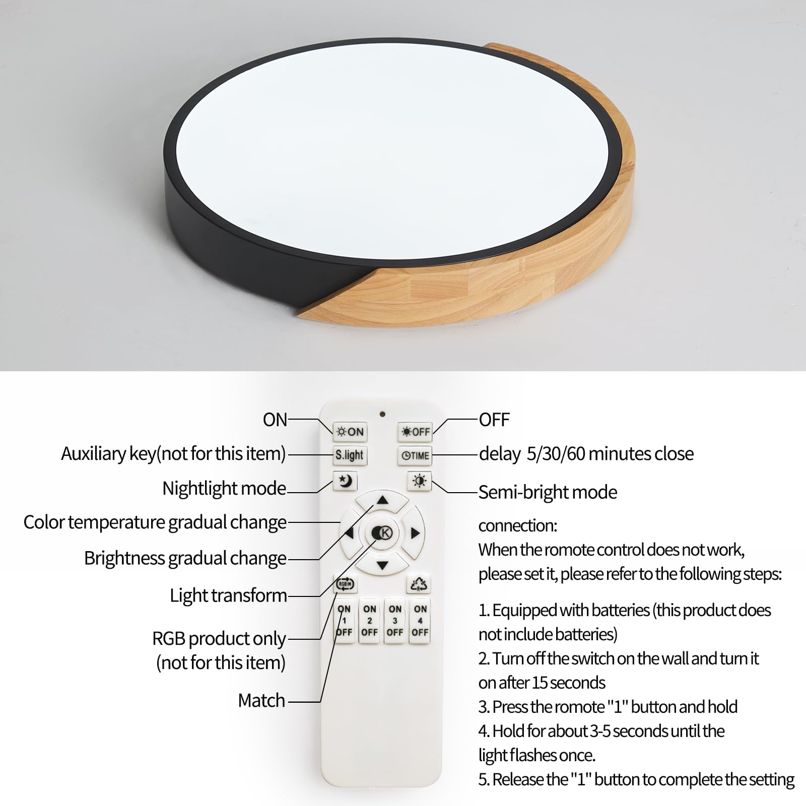 LuFun Flush Mount Ceiling Light Dimmable 3000-6500K 15.7 inch Black AMZ0036 for Kitchen, Bedroom, Hallway, Living Room