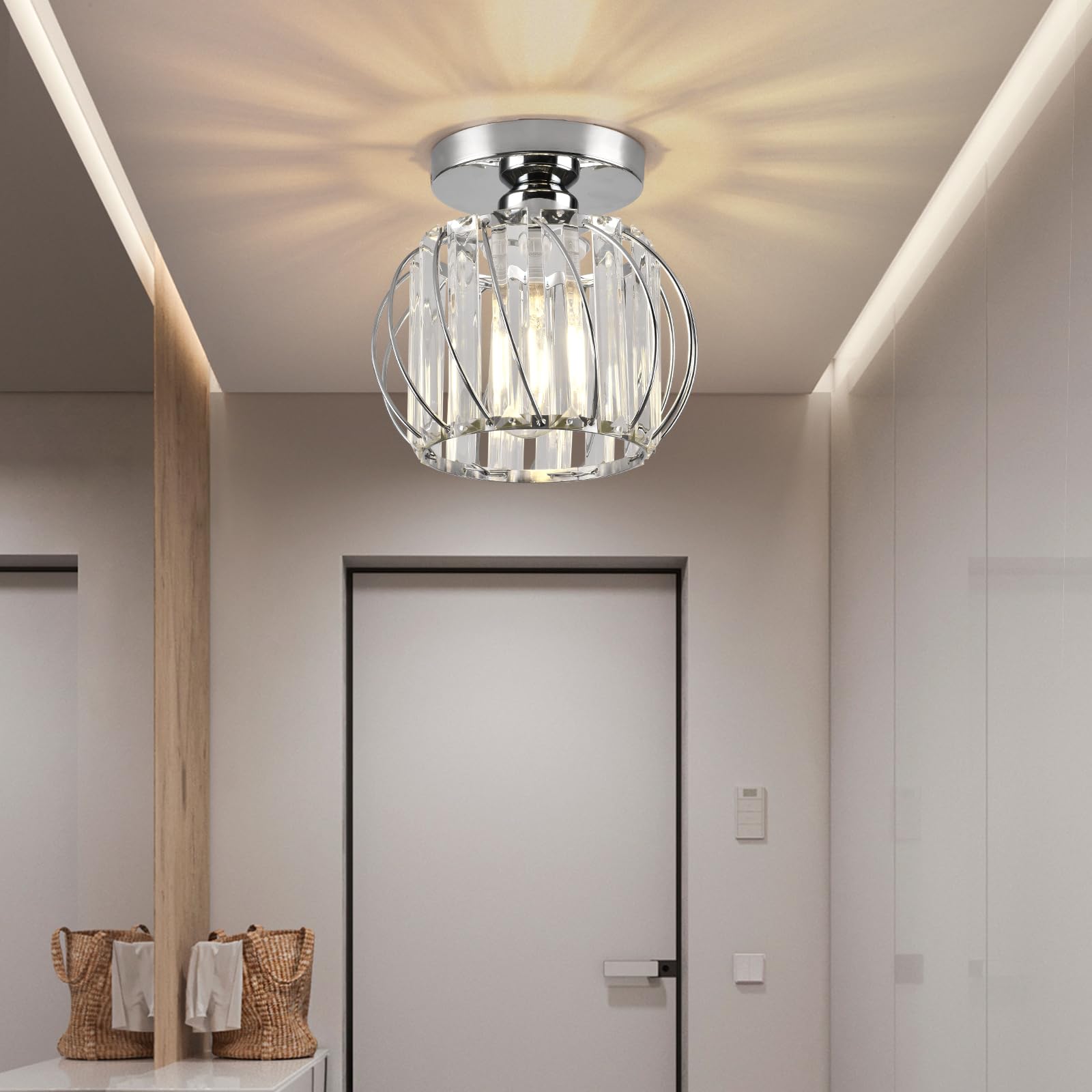 Ztuoyong Crystal Semi Flush Mount Ceiling Light, Silver Crystal Chandelier For Kitchen, Hallway, Dining Rooms, Living Rooms, Bar