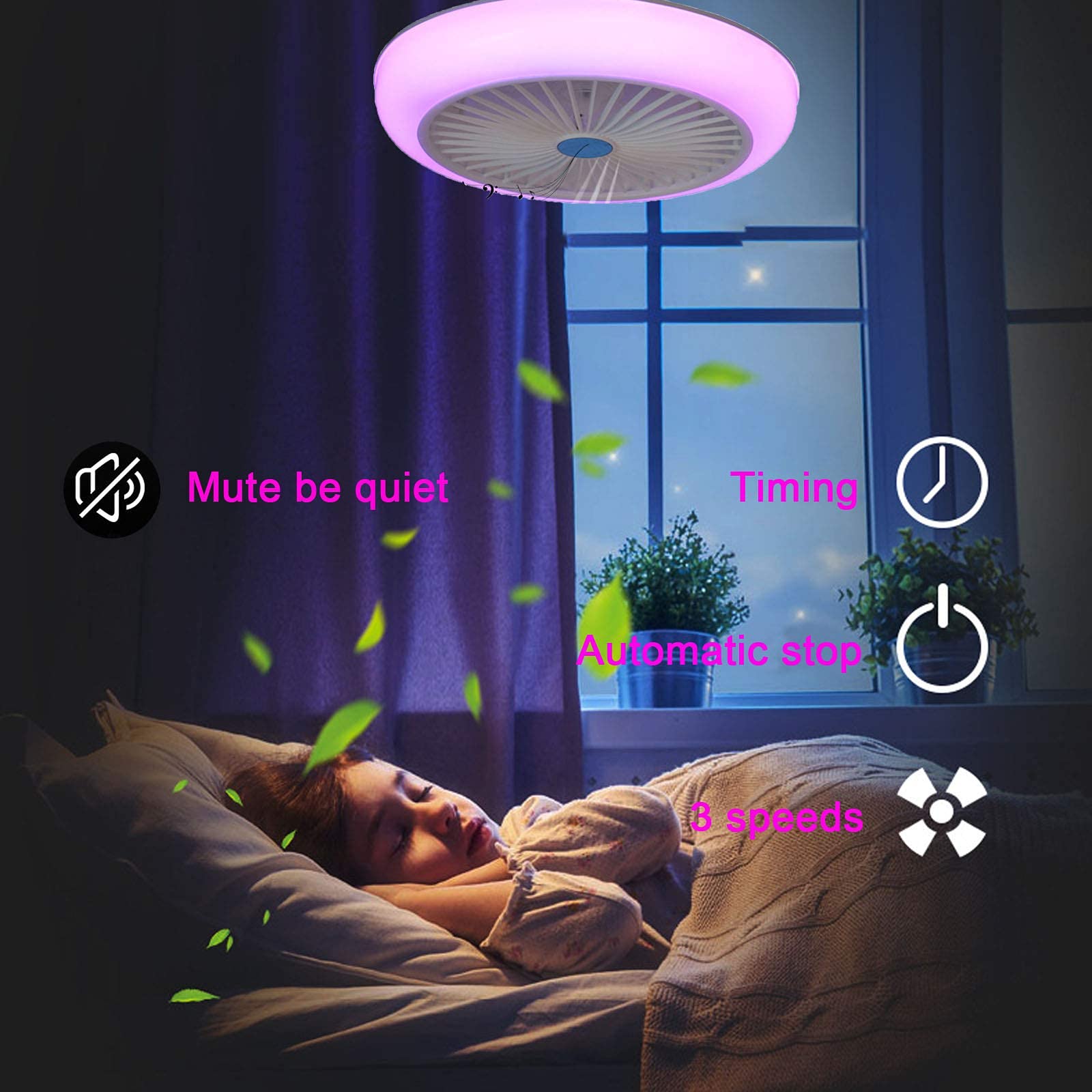 GOYOJO Bluetooth Ceiling Fan with Lights, RGB Dimmable LED, 17.7in, White, Model 601968719357, 3 Wind Speeds, App-Timing Setting
