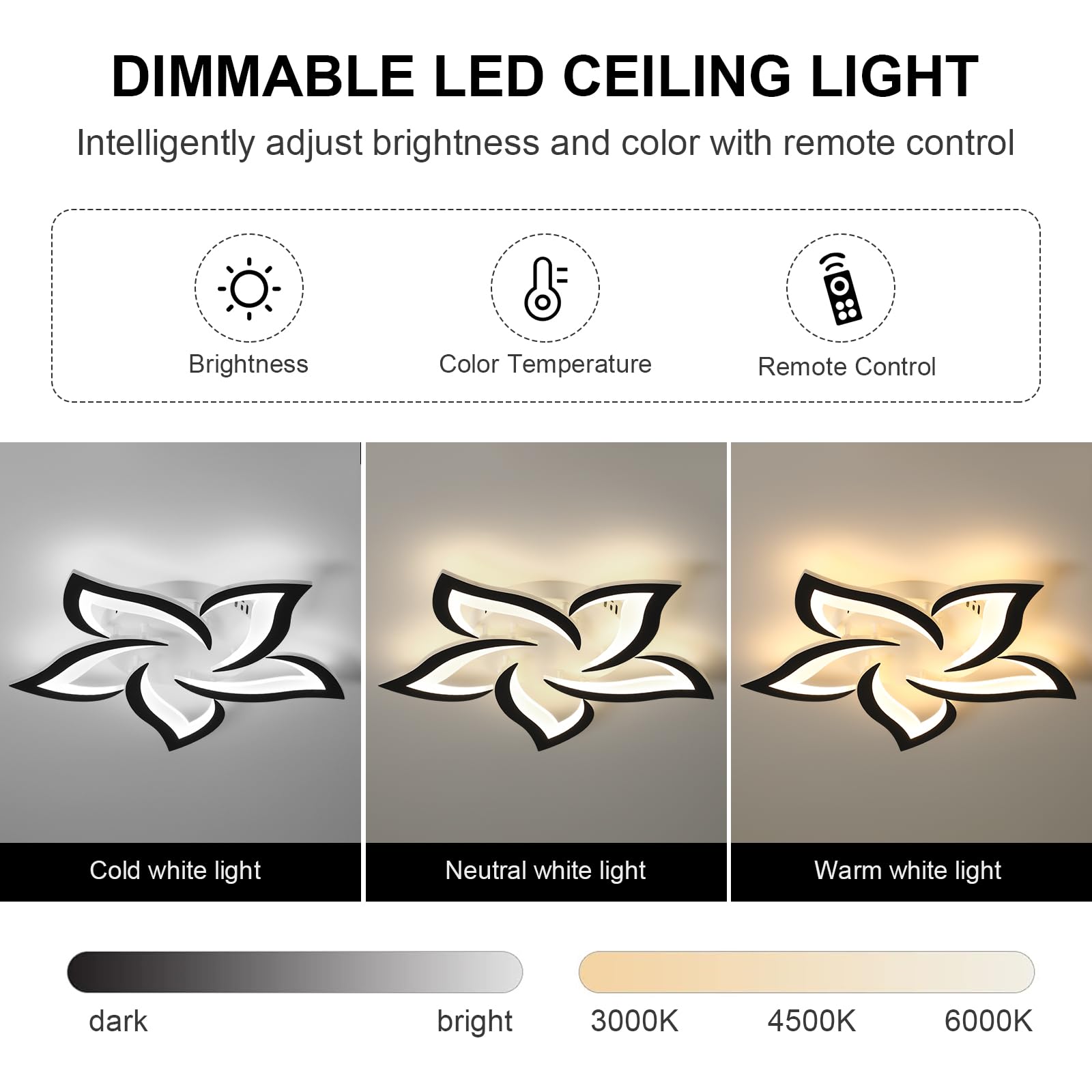Jaymp 25.6'' Flower Shaped Ceiling Light Dimmable Modern Ceiling Lamp Remote Control Led Lighting Fixture For Bedroom Dining Roo