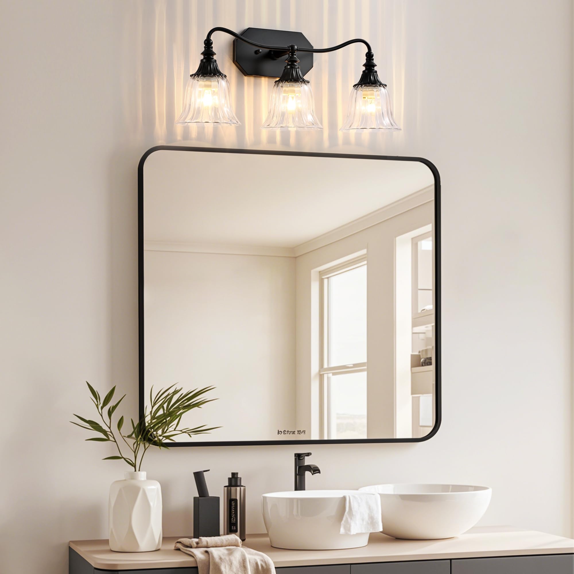 Lmnlvn Bathroom Vanity Black Vintage Light Fixture  3 Lights Bathroom Lighting Matte Antique Brass Finish With Crystal Glass Shade  Black Vintage Vanity Light For Bathrooms