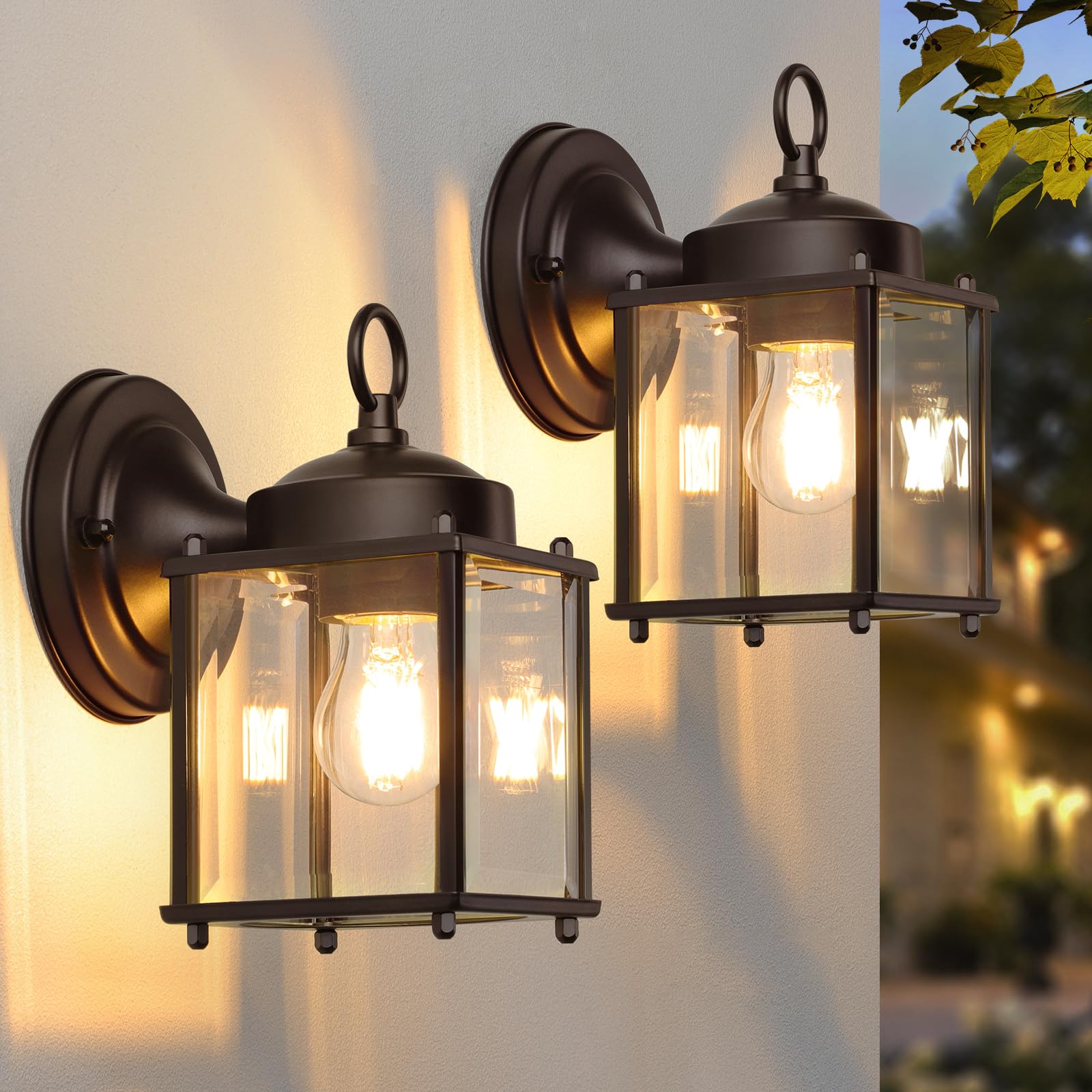 MATAMEYE Outdoor Wall Lantern, Exterior Dark Chocolate Waterproof Wall Sconce Lighting Fixture, Front Door Wall Lamp with Clear 