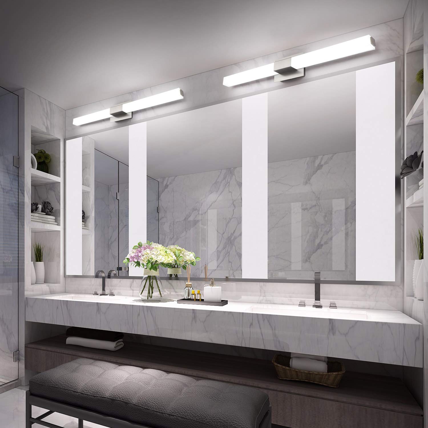 ZUZITO Bathroom Vanity Lighting Fixture 39.4in LED Brushed Nickel Dimmable Steel Frosted White Acrylic Shade Model 6001-1000