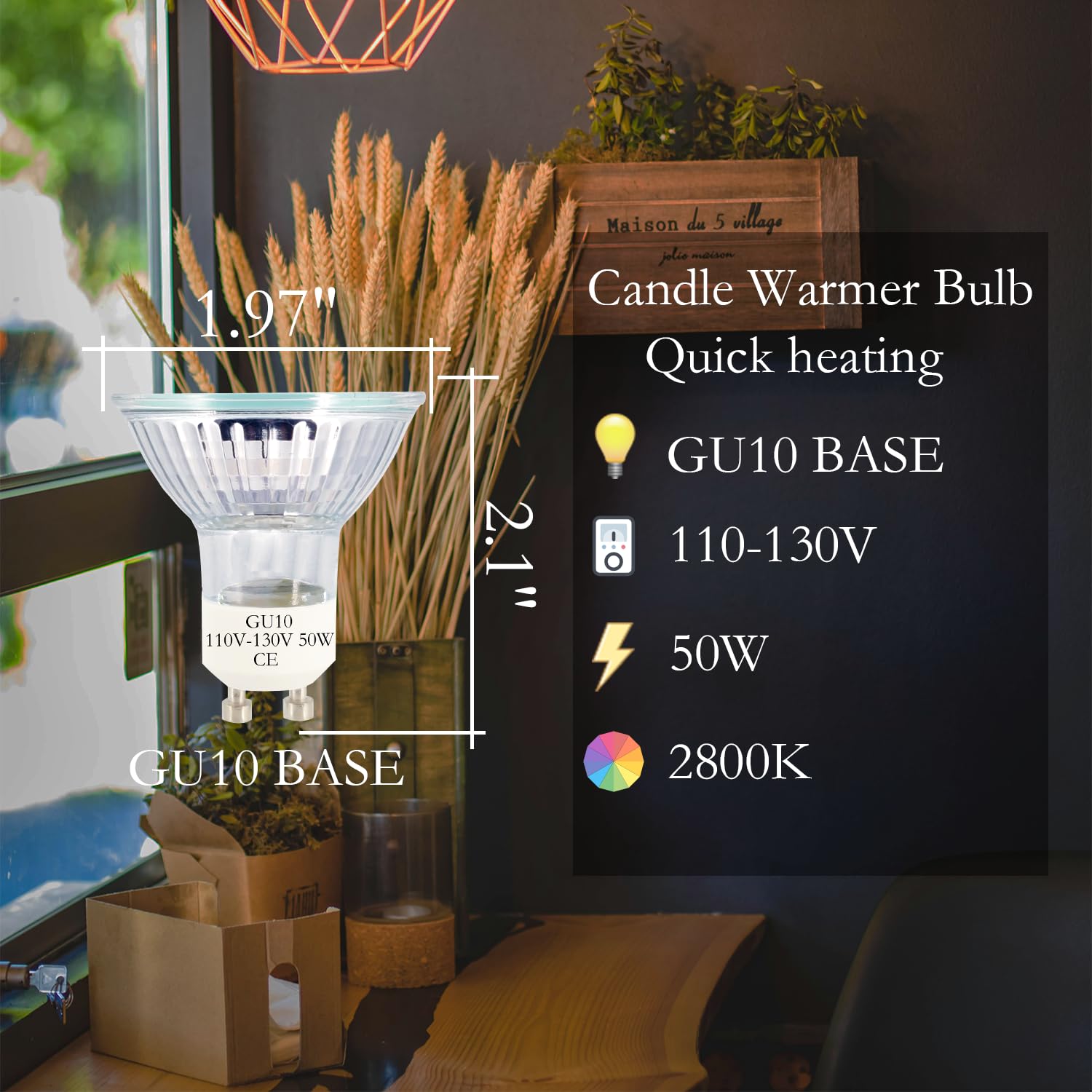 Gu10 Halogen Bulbs Wax Warmer Bulbs, Candle Warmer Bulb, Halogen Light Bulbs, 110-130V 50W Bulb Gu10 Mr16 2800K Warm White 2-Pac