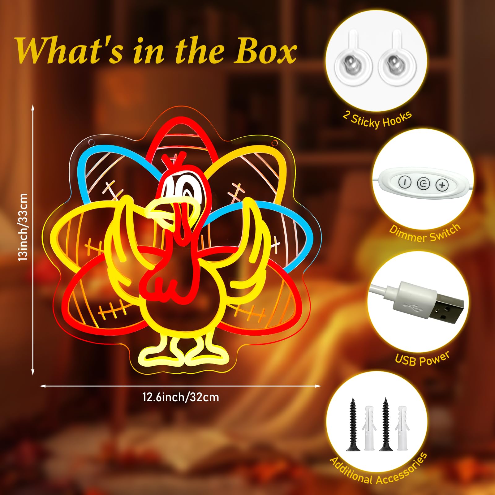 Innovtools Turkey Football Neon Sign  Thanksgiving Led Neon Lights With Usb Powered  Dimmable Light Up Sign For Give Thanks Fall Game Day Man Cave Window Wall Hanging Home Party Room Decor