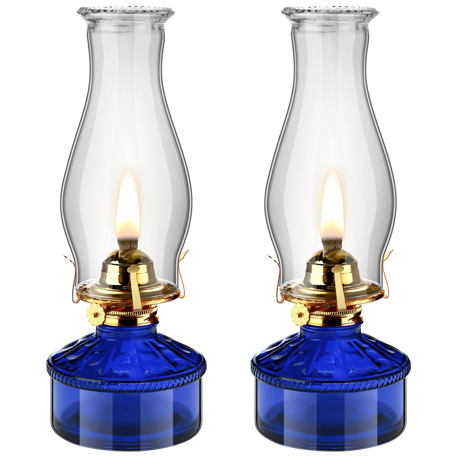 Tuanse 2 Pcs Oil Lamps for Indoor Use Vintage Hurricane Emergency Glass Oil Lamps Large Lantern Classic Decorative Oil Lamp for Home Tabletop Emergency Lighting Supplies (Royal Blue)