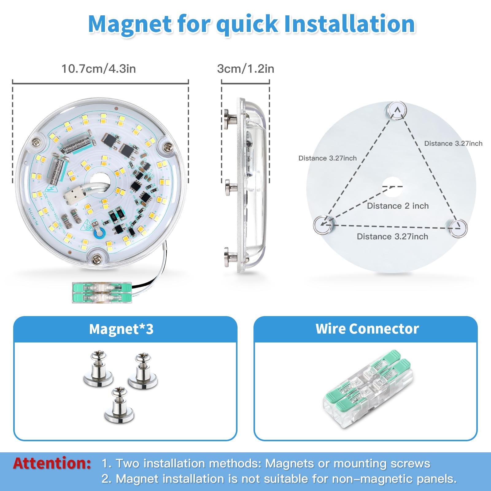 Caisens 4 Inch Dimmable Ceiling Fan LED Light Kit, 18W 2200LM, 3CCT 3000/4500/6000K, Round Design,