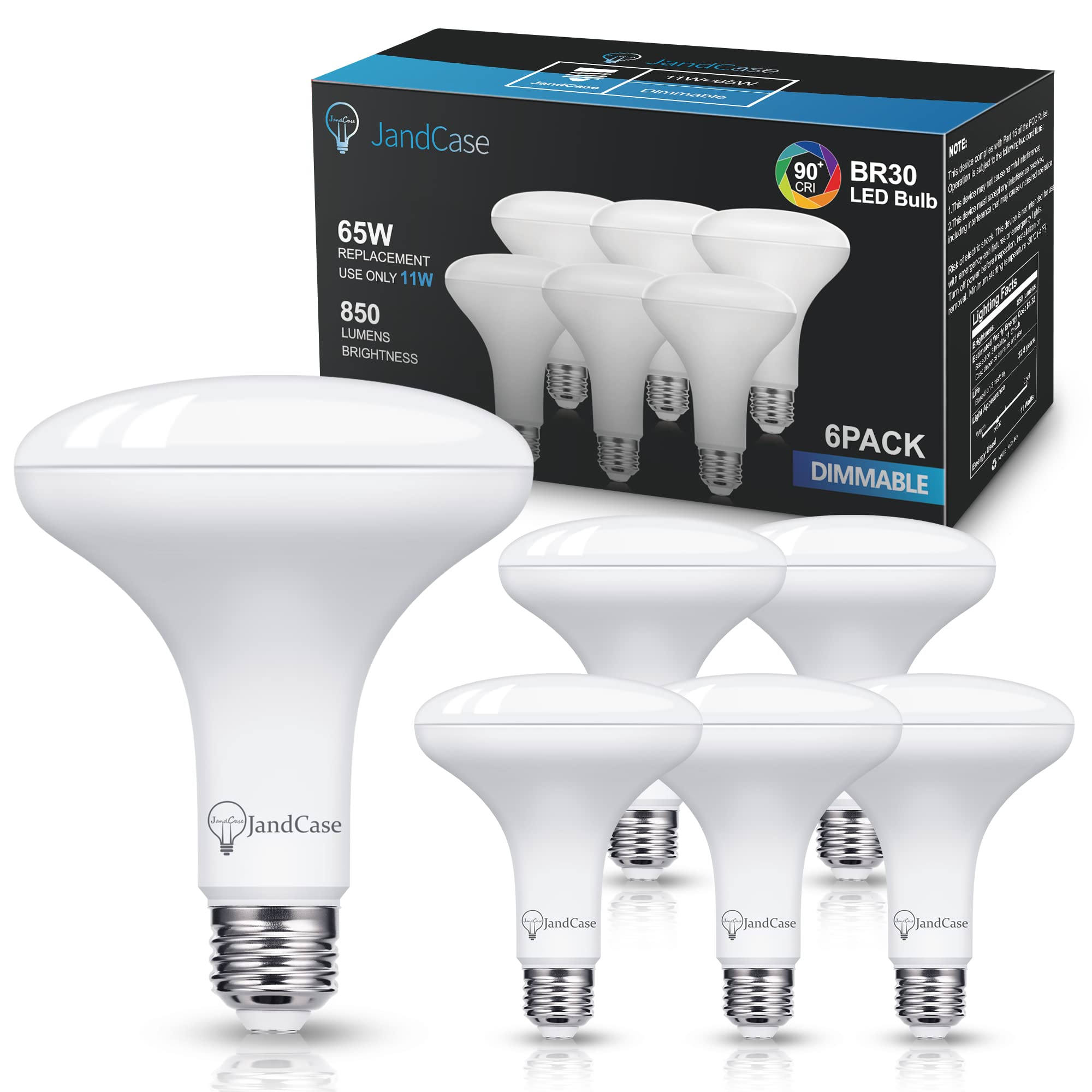 Jandcase Br30 Led Flood Light Bulbs, Dimmable 11W (65W Equivalent), 5000K Daylight White, E26 Base, 6 Pack, Ul & Energy