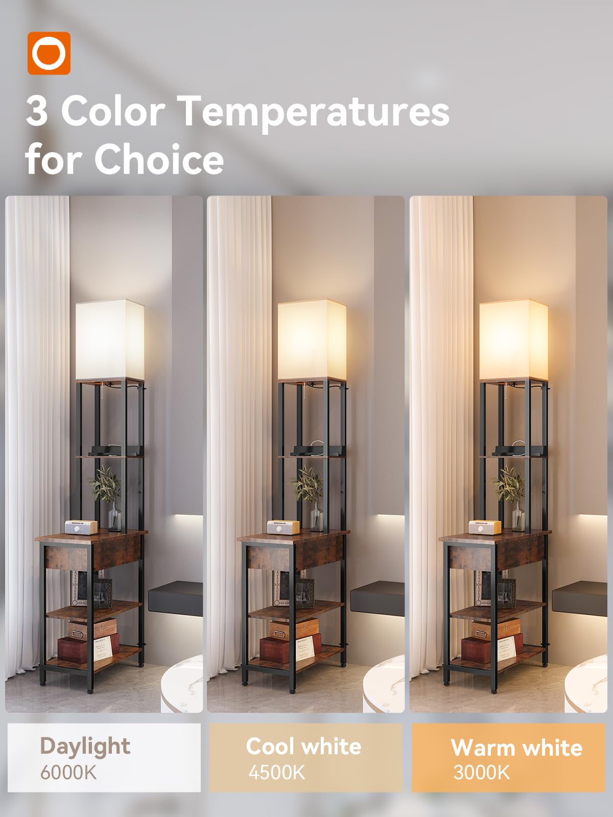 Addlon Floor Lamp With 2 Usb, 1 Outlet And Flip-Top Storage Cabinet, 3Cct Led Bulb, Sofa Lamp With White Lampshade, Display Floo