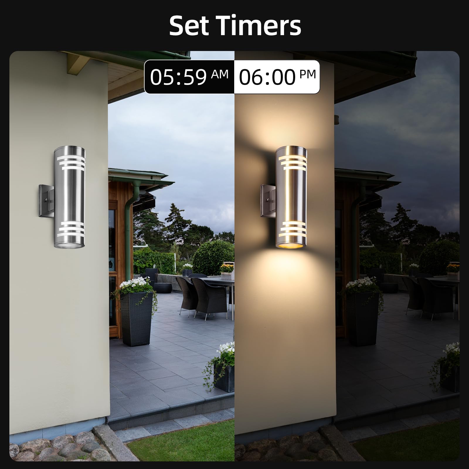 SHIMR Smart RGB Outdoor Wall Lights, 2 Pack WiFi Color Changing Sconce, Stainless Steel, APP Control, Compatible with Alexa