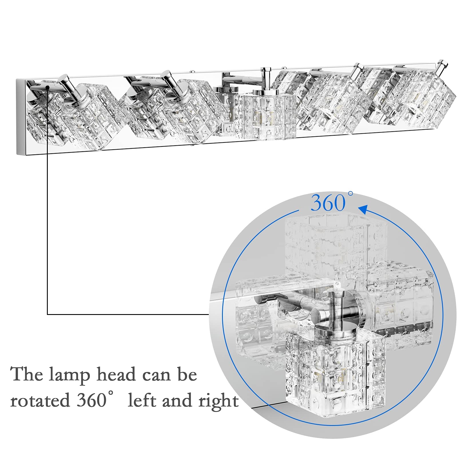 Ralbay Chrome Bathroom Vanity Light Fixtures 5 Lights LED Stainless Steel 31.5 inch Model 9822ralbay