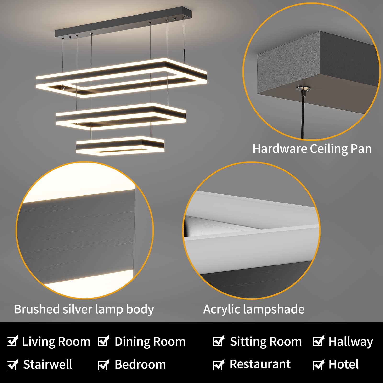 Matven LED Pendant Light Chandelier, Remote Dimmable, 3 Color Modes, Black, 15.74in-31.49in, Modern Kitchen Island Fixture