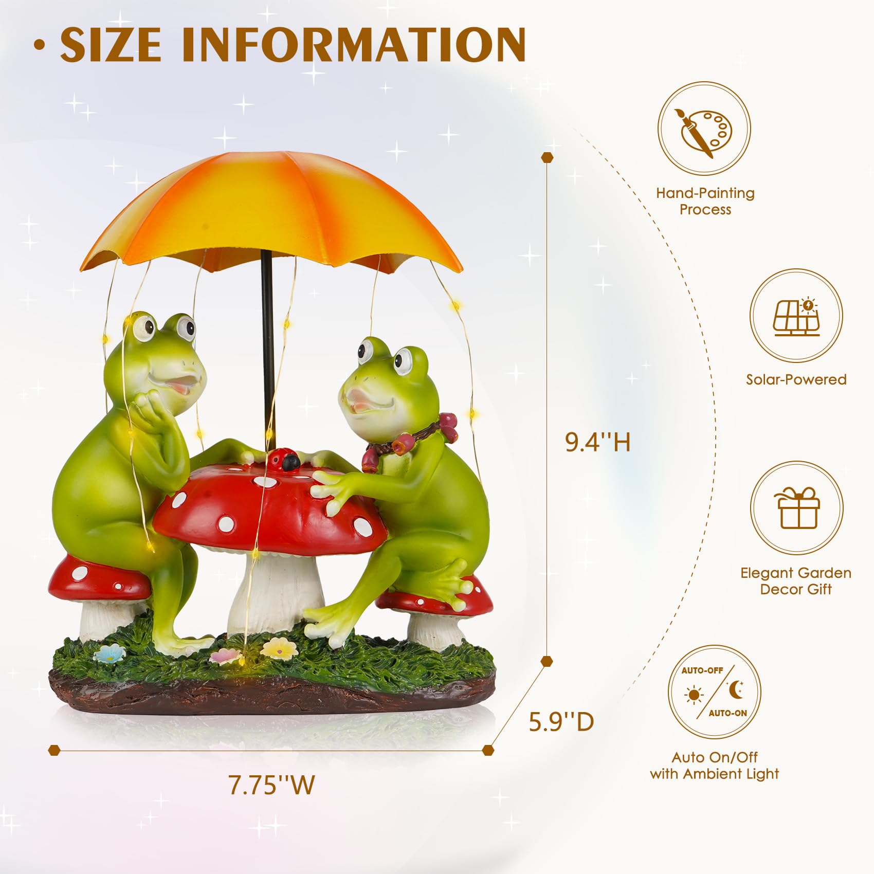 Mininova Solar Garden Outdoor Decor Statue Frog Figurines Sitting On Mushroom With Umbrella Led String Lights Resin Ornaments For Spring Birthday Housewarming