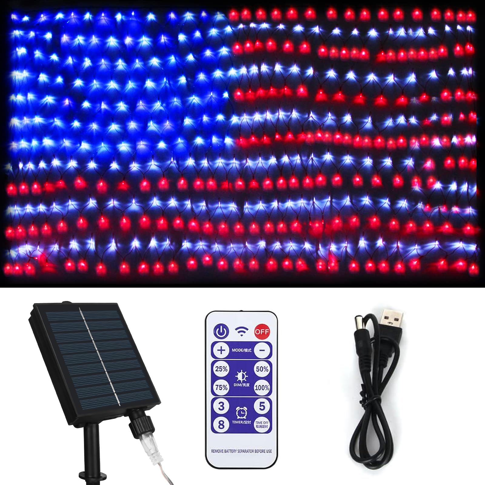 Green Convenience American Flag Lights with 420 LED String Light,2-in-1 FT USB & Solar Powered US Flag Lights,4th of July Decora