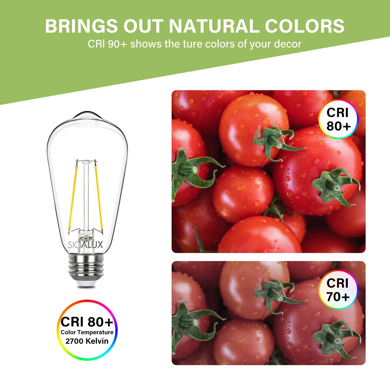 Sigalux LED Edison Bulbs, 60W Equivalent, Dimmable, 2700K Soft White, 6 Pack, Clear ST58, 15,000 hrs, E26