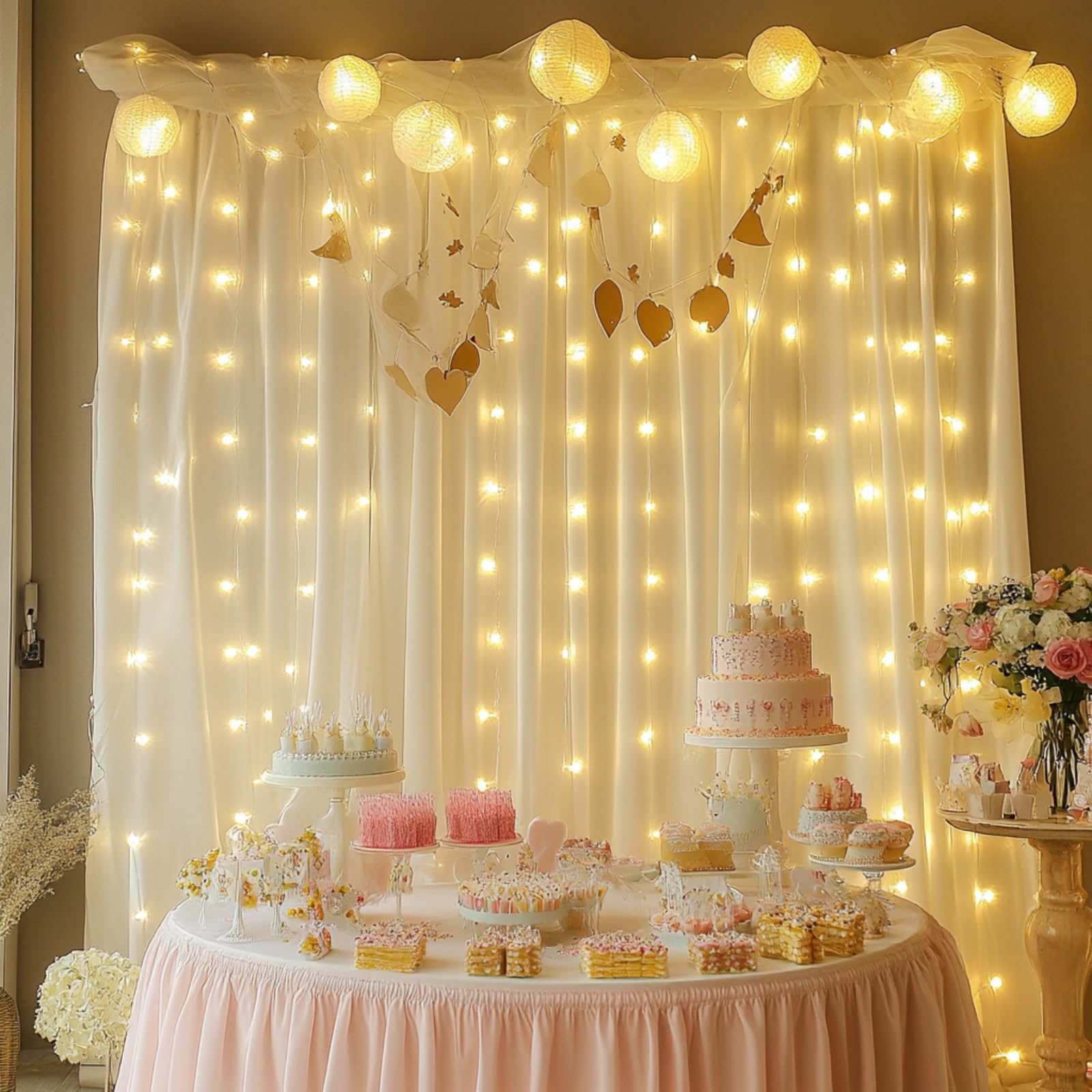 Patioman Fairy Curtain Lights, 200 LED, Warm White, 6.6 x 6.6 Ft, Tangle-Free, USB Plug-In, Model PMFL01